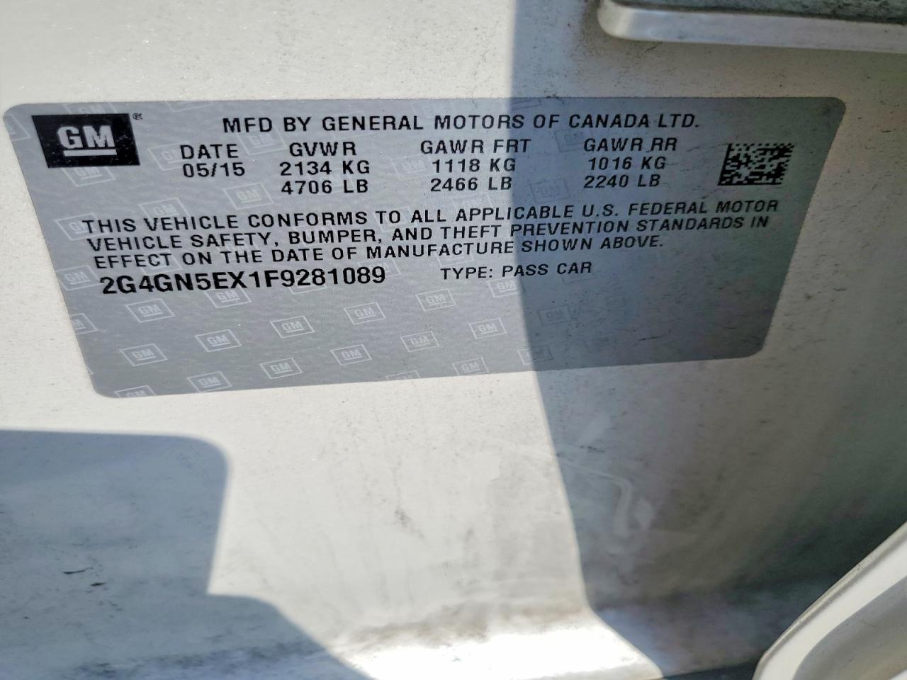 2015 Buick Regal Premium White vin: 2G4GN5EX1F9281089