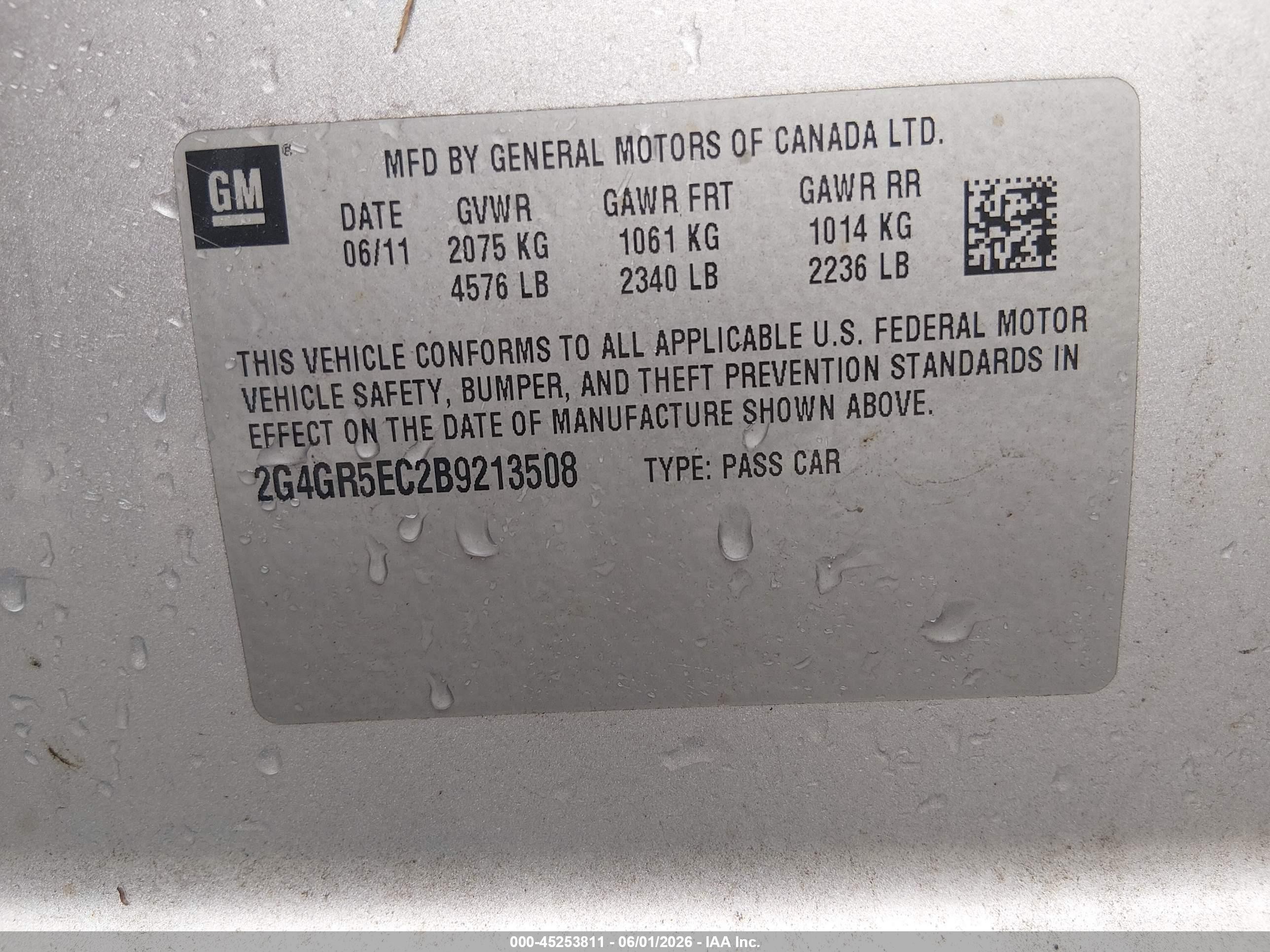 2011 Buick Regal Cxl Oshawa Silver vin: 2G4GR5EC2B9213508