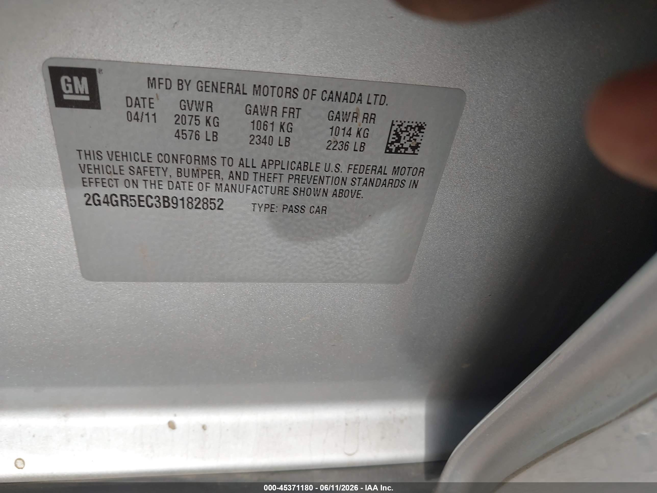2011 Buick Regal Cxl Oshawa Серебряный vin: 2G4GR5EC3B9182852