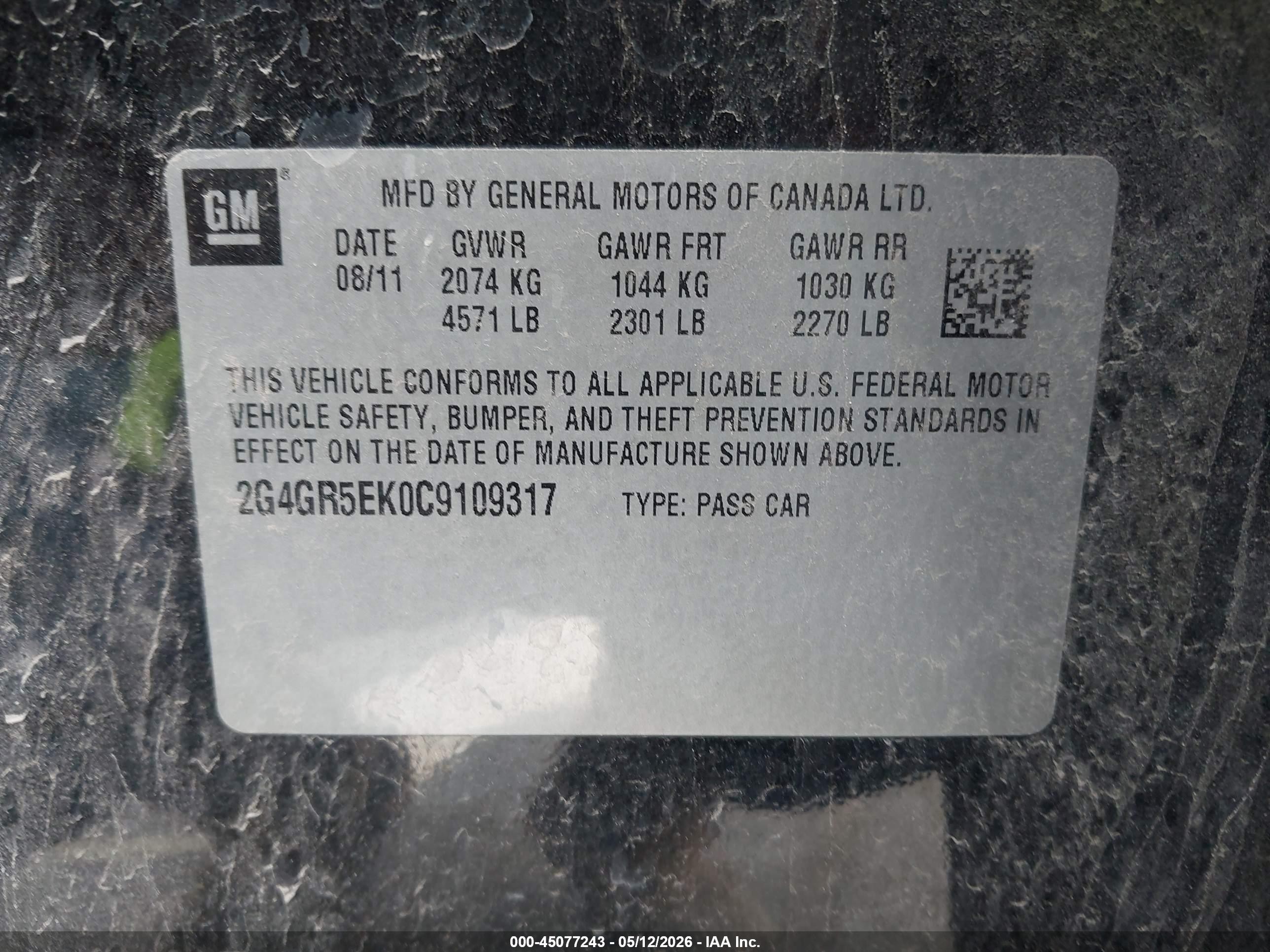 2012 Buick Regal   Black vin: 2G4GR5EK0C9109317