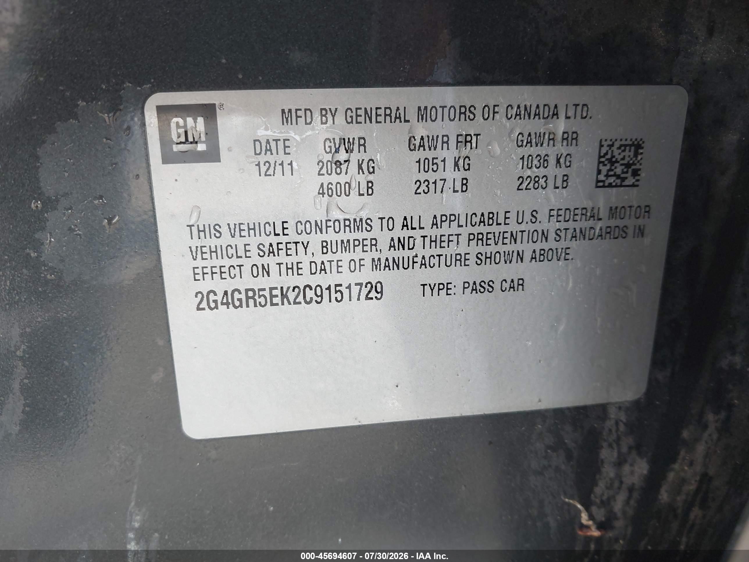 2012 Buick Regal   Black vin: 2G4GR5EK2C9151729