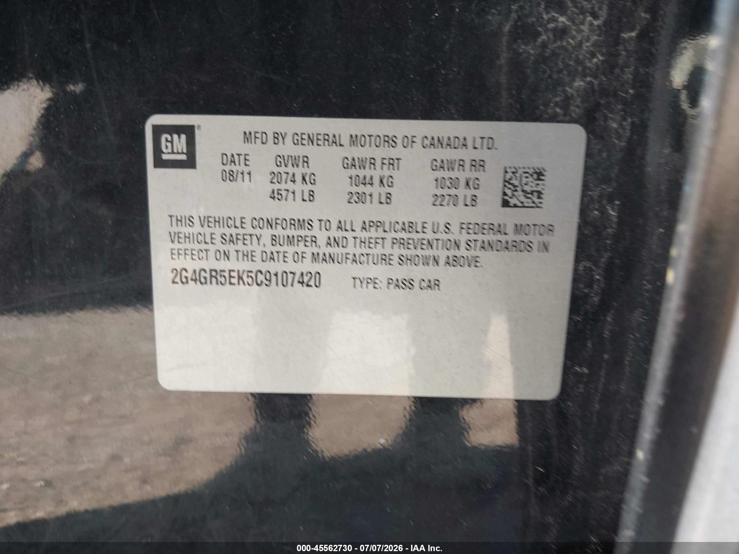 2012 Buick Regal   Black vin: 2G4GR5EK5C9107420