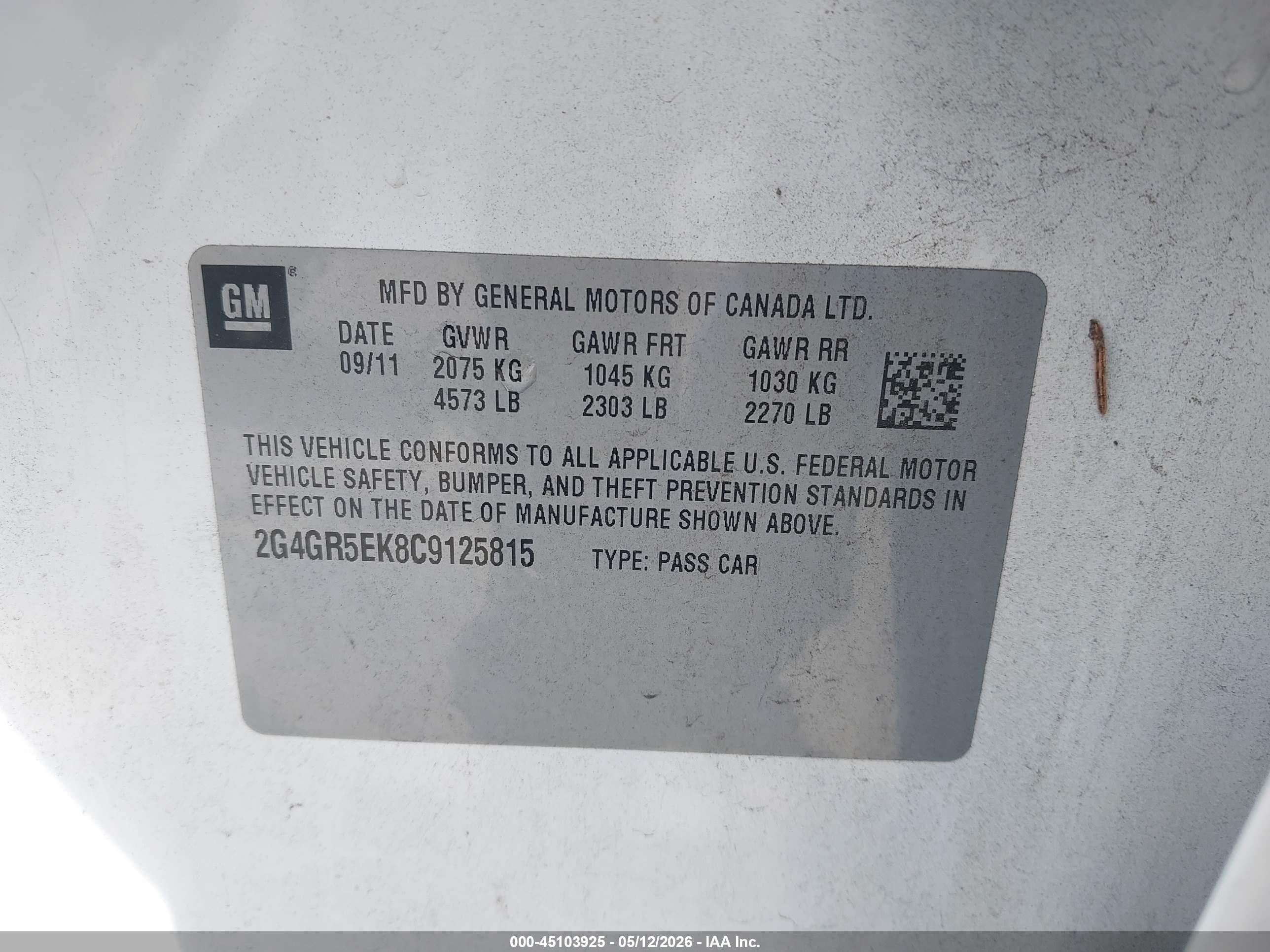 2012 Buick Regal   Белый vin: 2G4GR5EK8C9125815