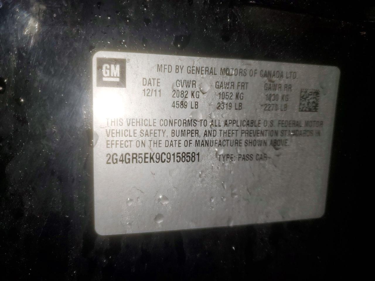 2012 Buick Regal Black vin: 2G4GR5EK9C9158581
