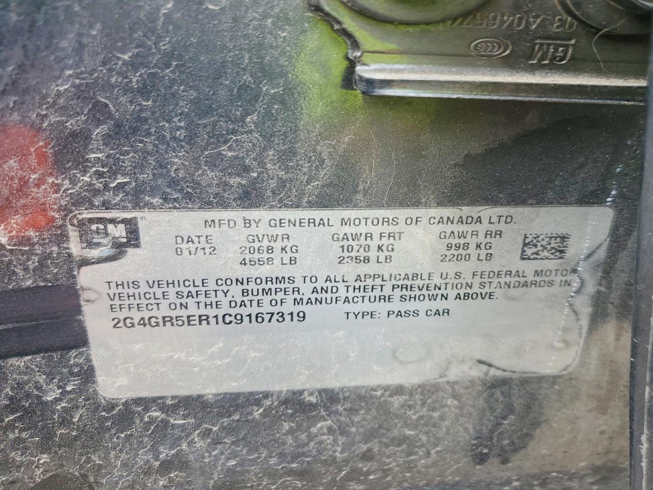 2012 Buick Regal Charcoal vin: 2G4GR5ER1C9167319