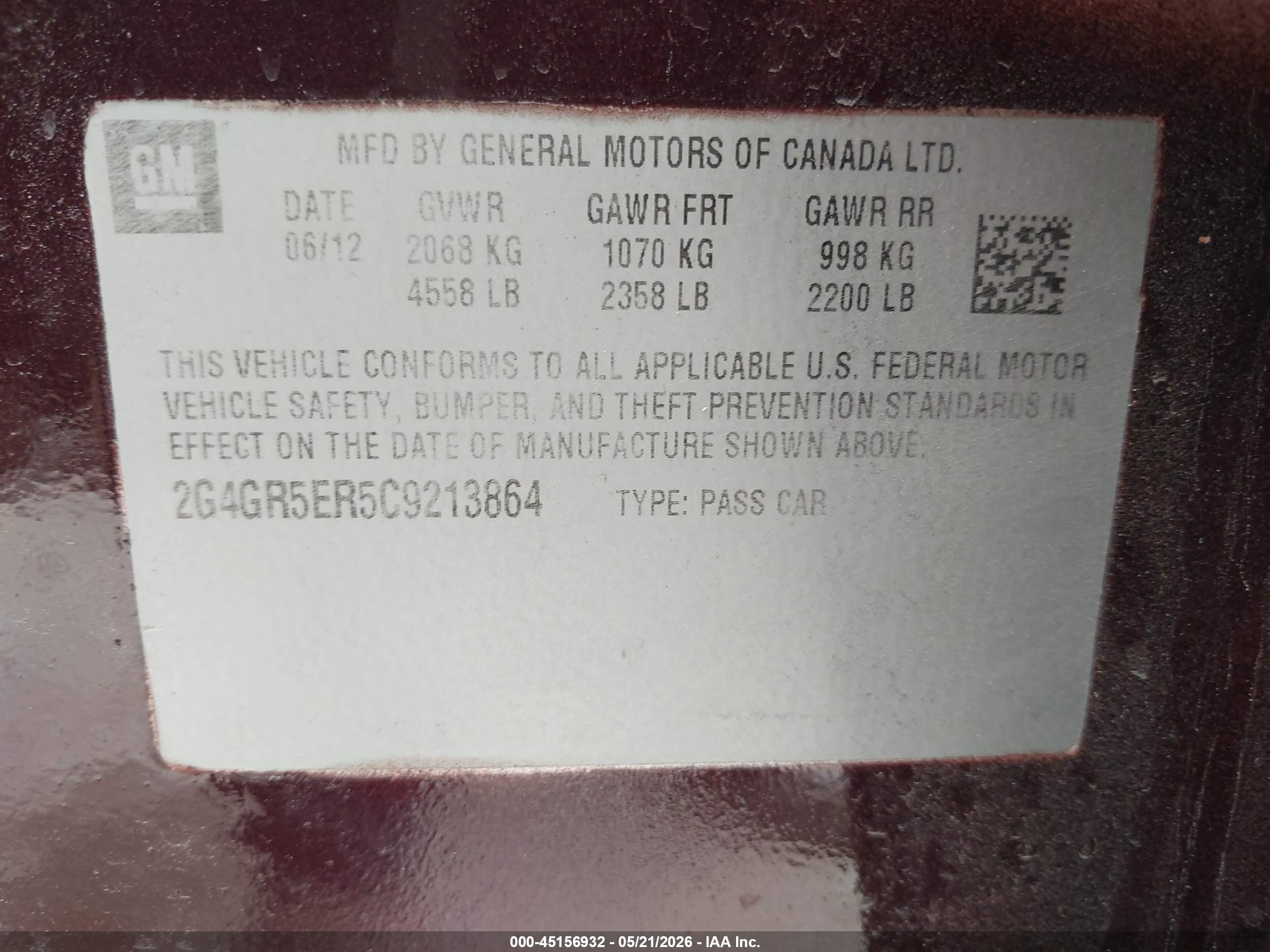 2012 Buick Regal   Burgundy vin: 2G4GR5ER5C9213864