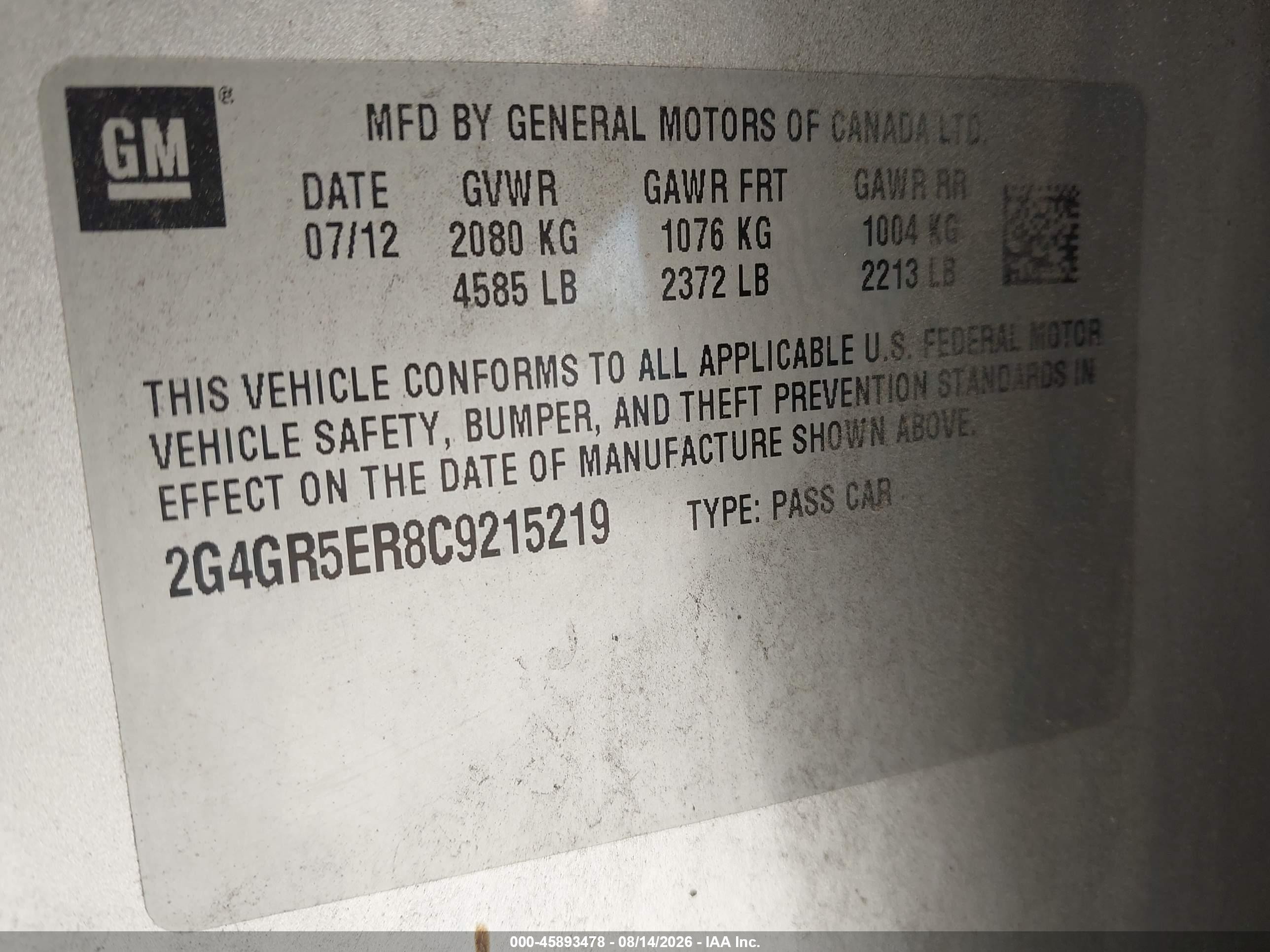 2012 Buick Regal Silver vin: 2G4GR5ER8C9215219