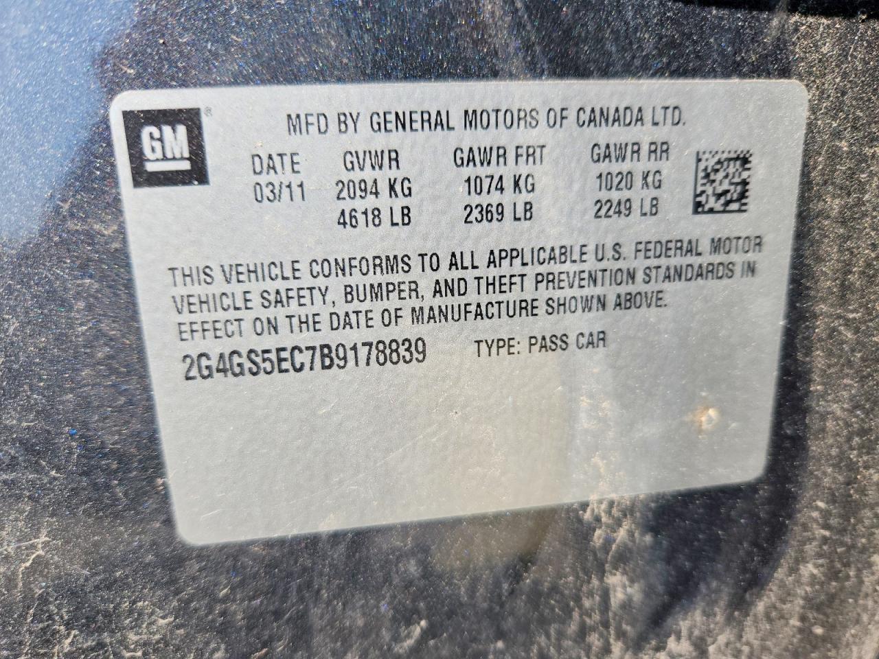 2011 Buick Regal Cxl Charcoal vin: 2G4GS5EC7B9178839