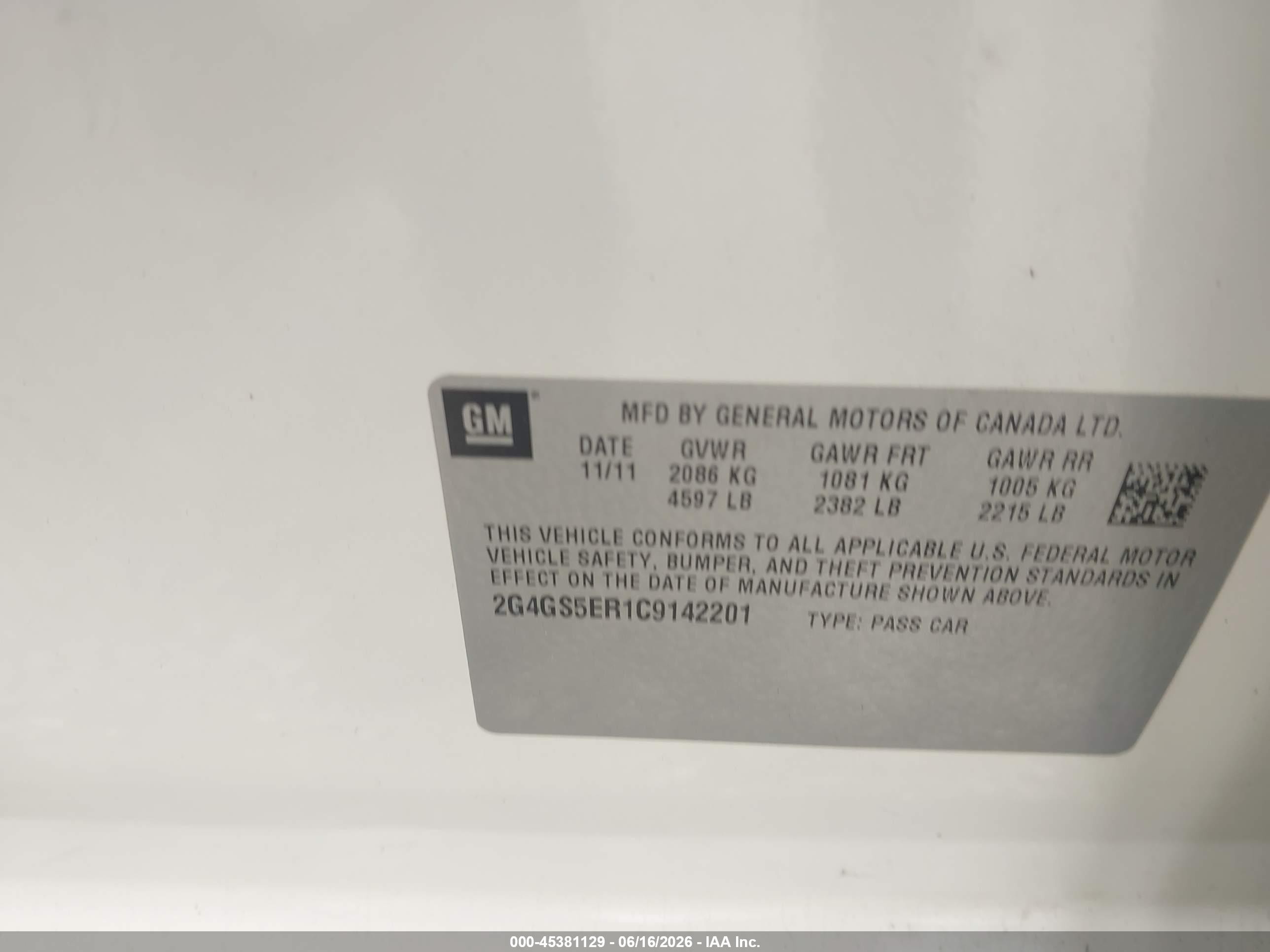 2012 Buick Regal Premium 1 White vin: 2G4GS5ER1C9142201