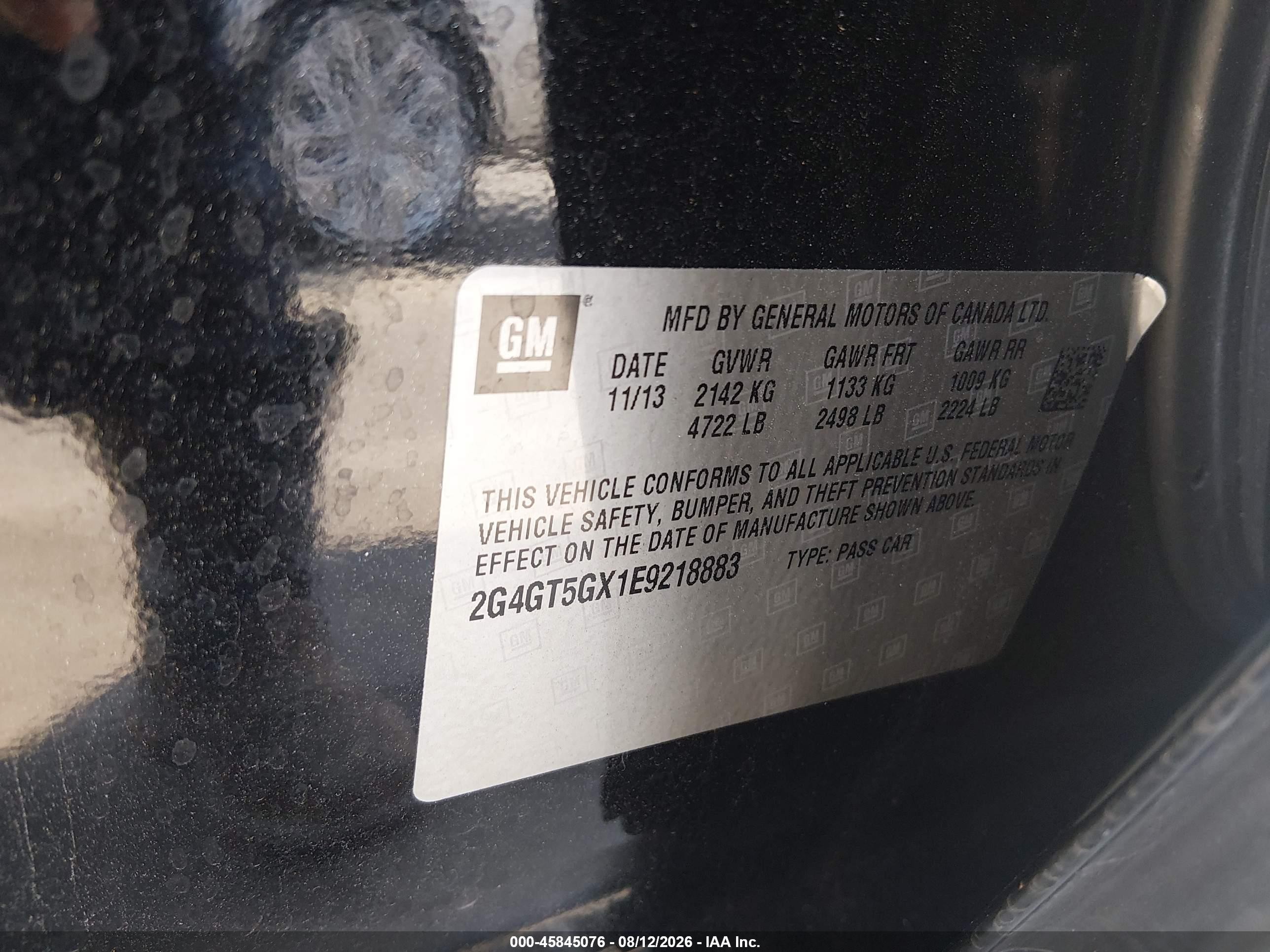 2014 Buick Regal Gs Черный vin: 2G4GT5GX1E9218883