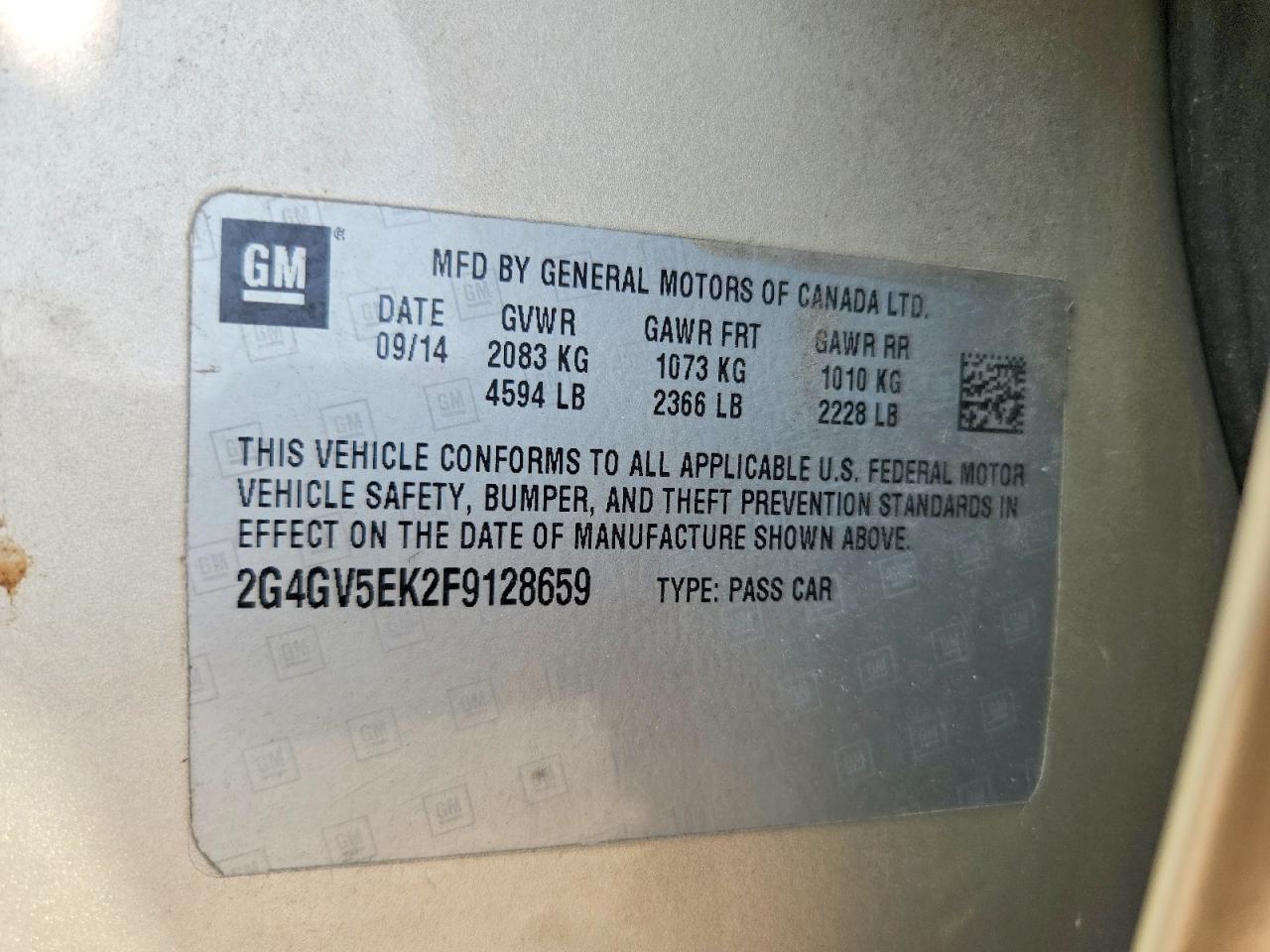 2015 Buick Regal Beige vin: 2G4GV5EK2F9128659