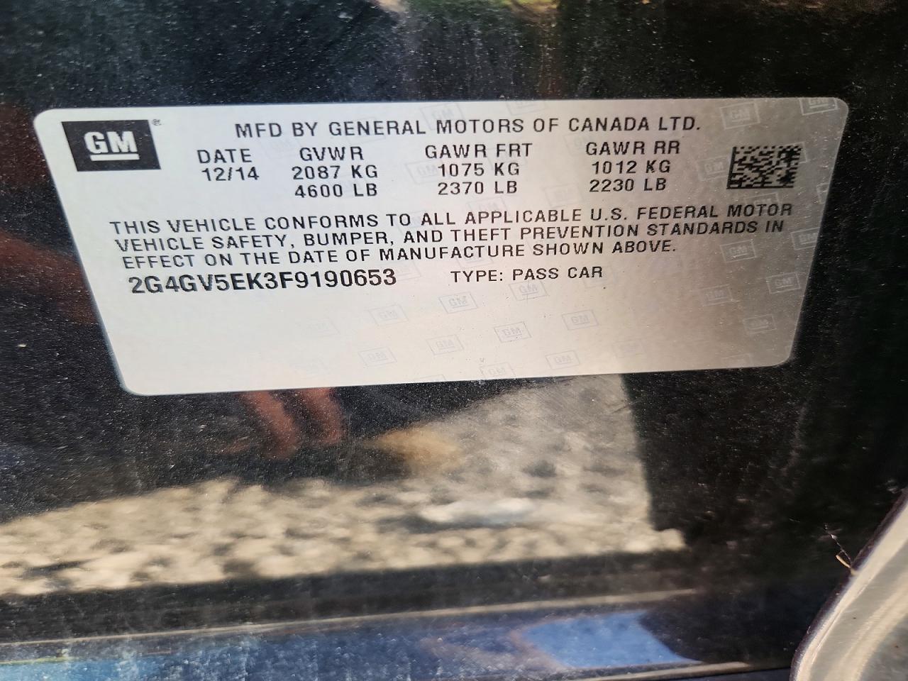 2015 Buick Regal Black vin: 2G4GV5EK3F9190653