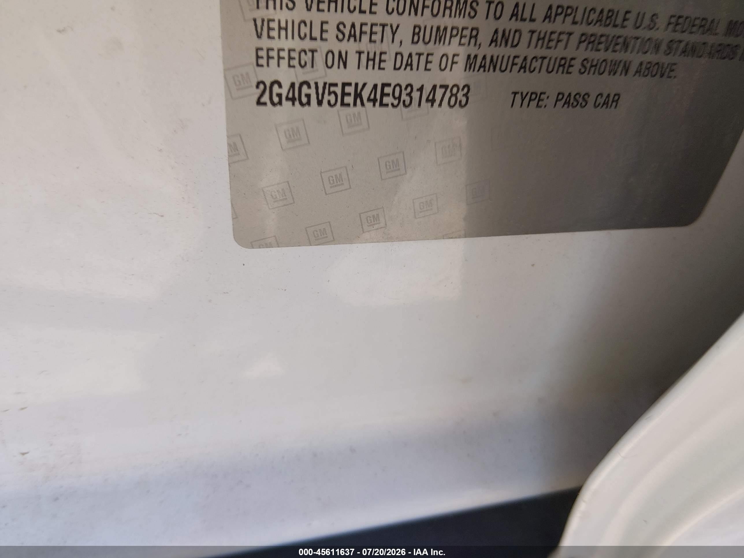 2014 Buick Regal 1fl White vin: 2G4GV5EK4E9314783