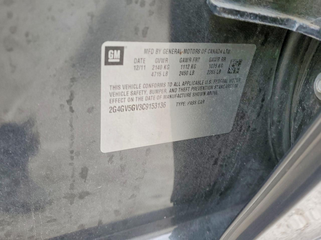 2012 Buick Regal Gs Charcoal vin: 2G4GV5GV3C9153136