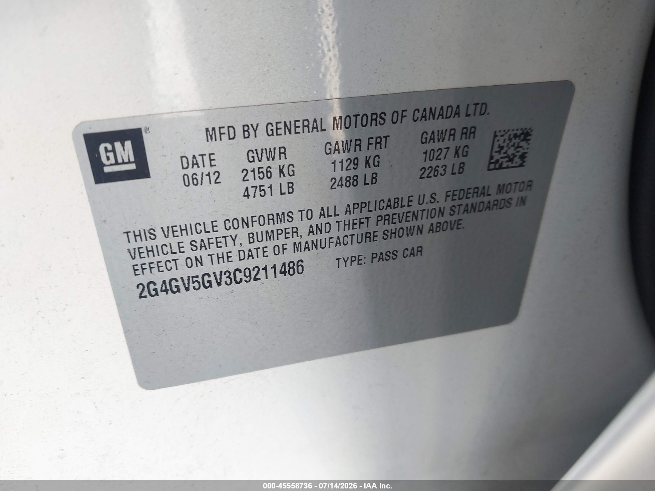 2012 Buick Regal Gs White vin: 2G4GV5GV3C9211486