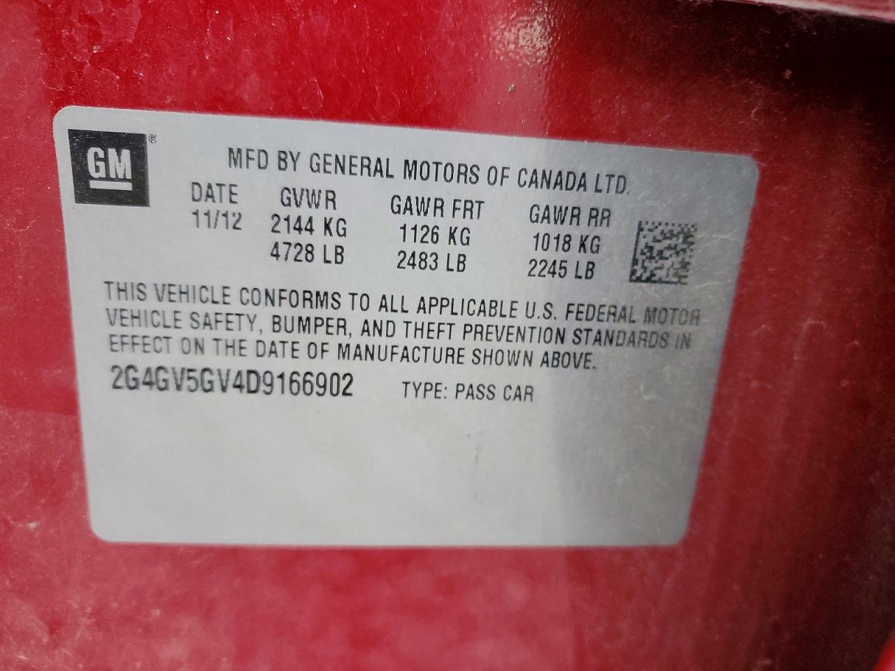 2013 Buick Regal Gs Red vin: 2G4GV5GV4D9166902