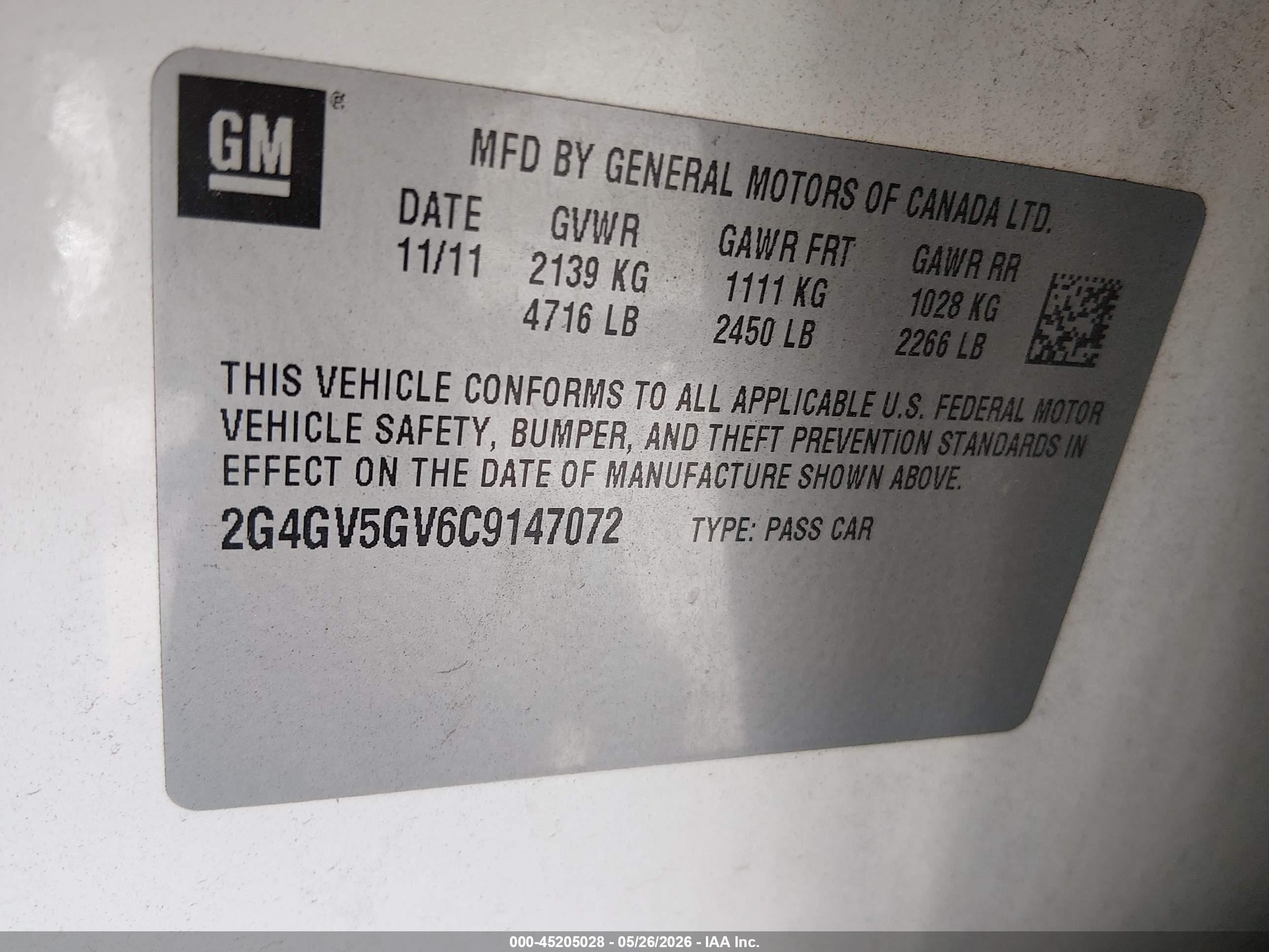 2012 Buick Regal Gs White vin: 2G4GV5GV6C9147072