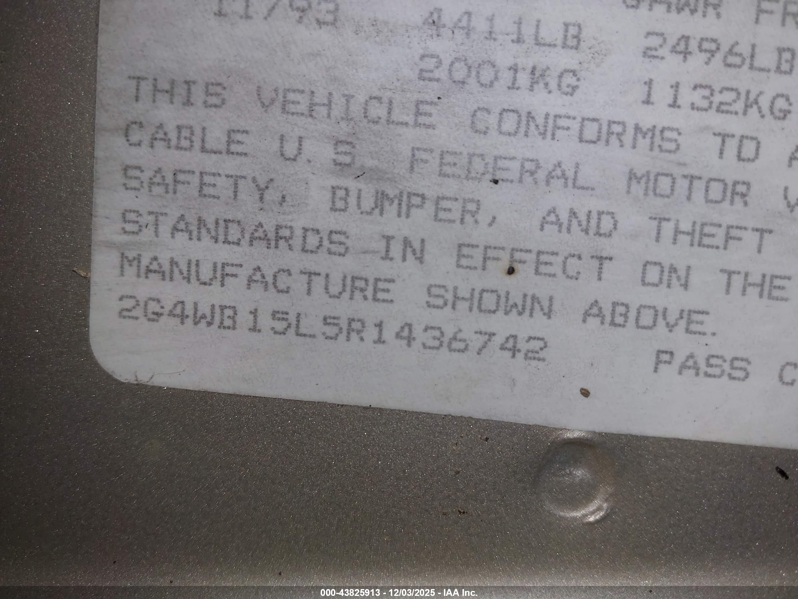 1994 Buick Regal Custom Champagne vin: 2G4WB15L5R1436742