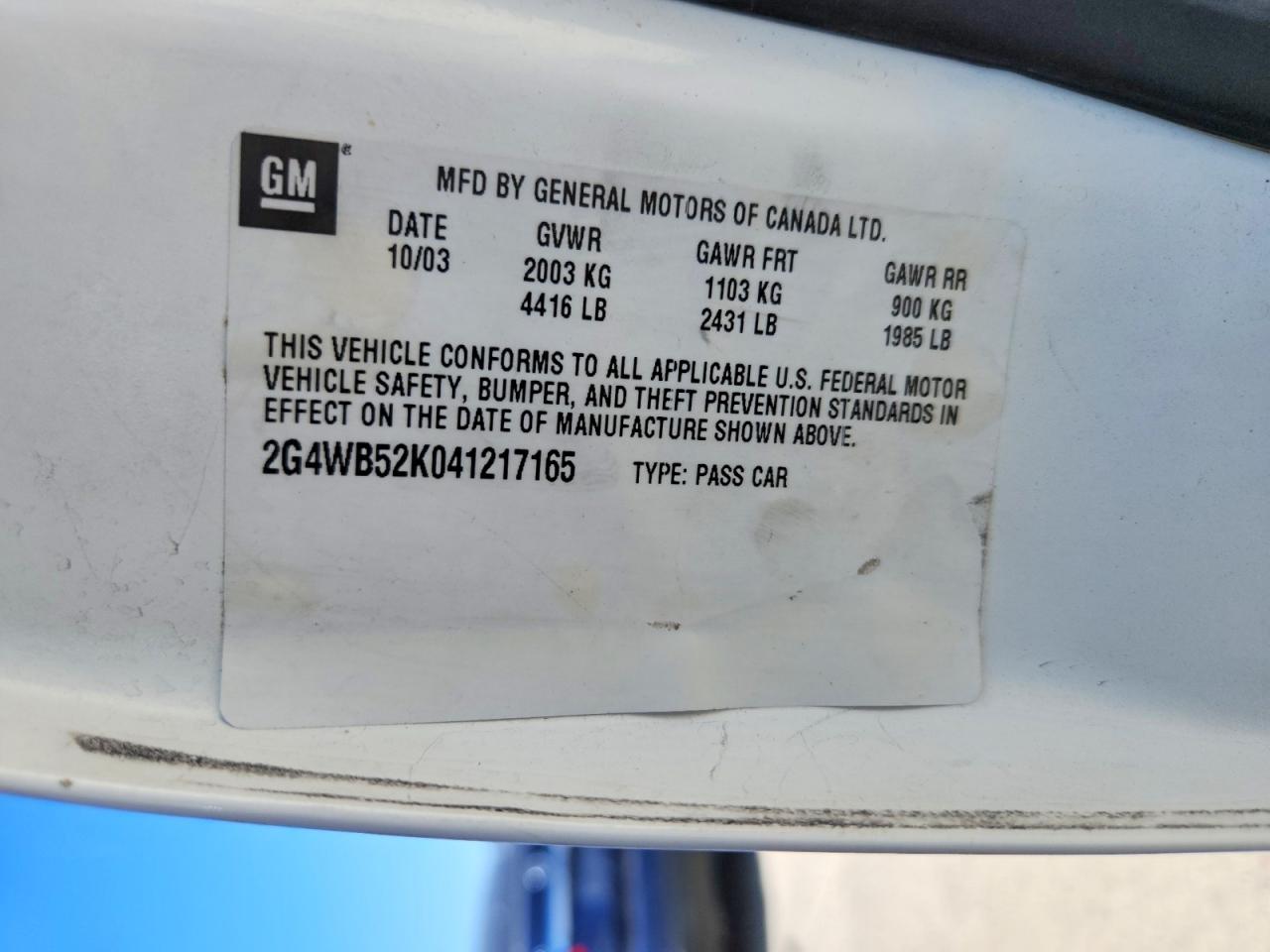 2004 Buick Regal Ls Белый vin: 2G4WB52K041217165