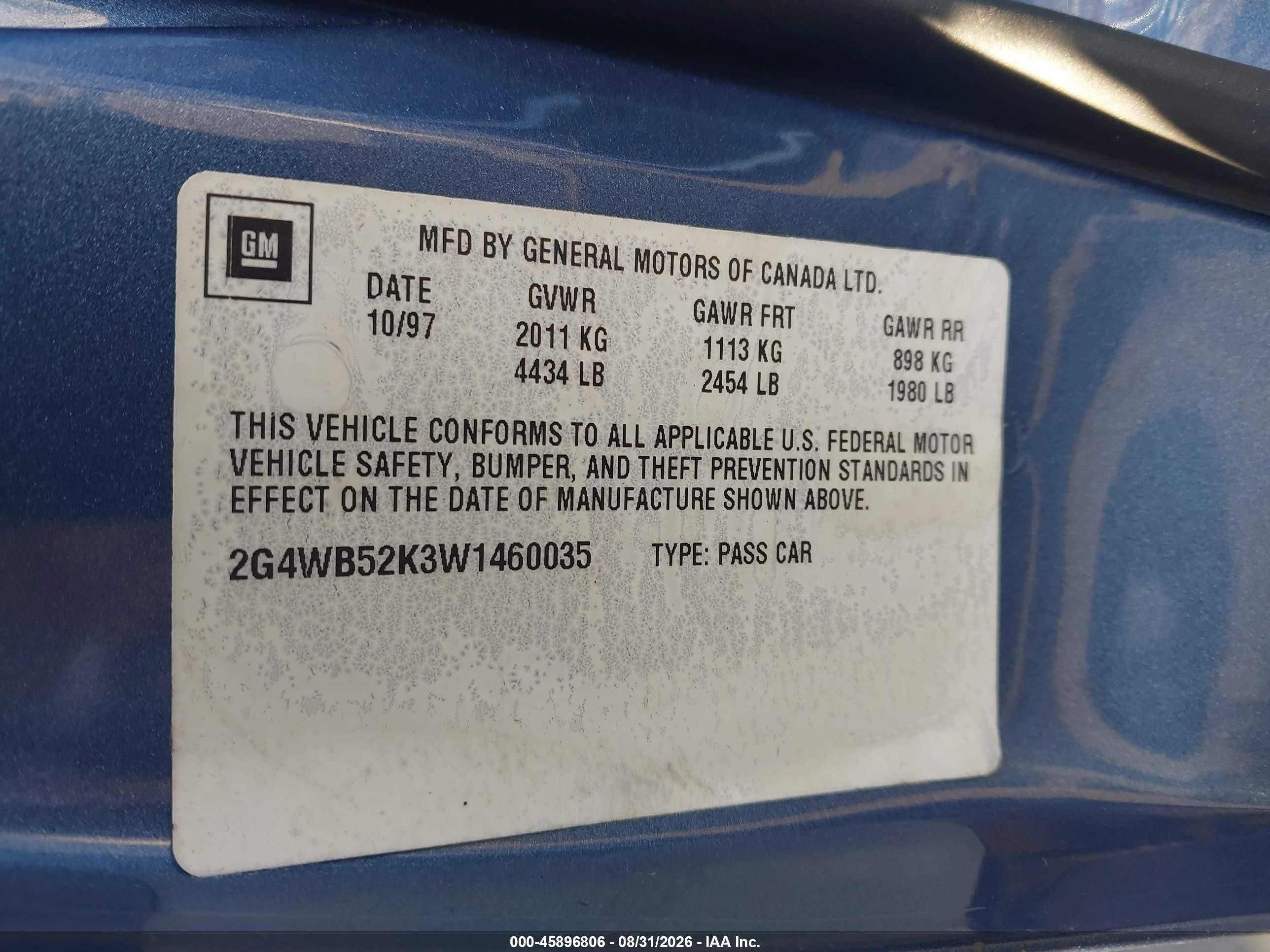 1998 Buick Regal Ls Cmi Blue vin: 2G4WB52K3W1460035