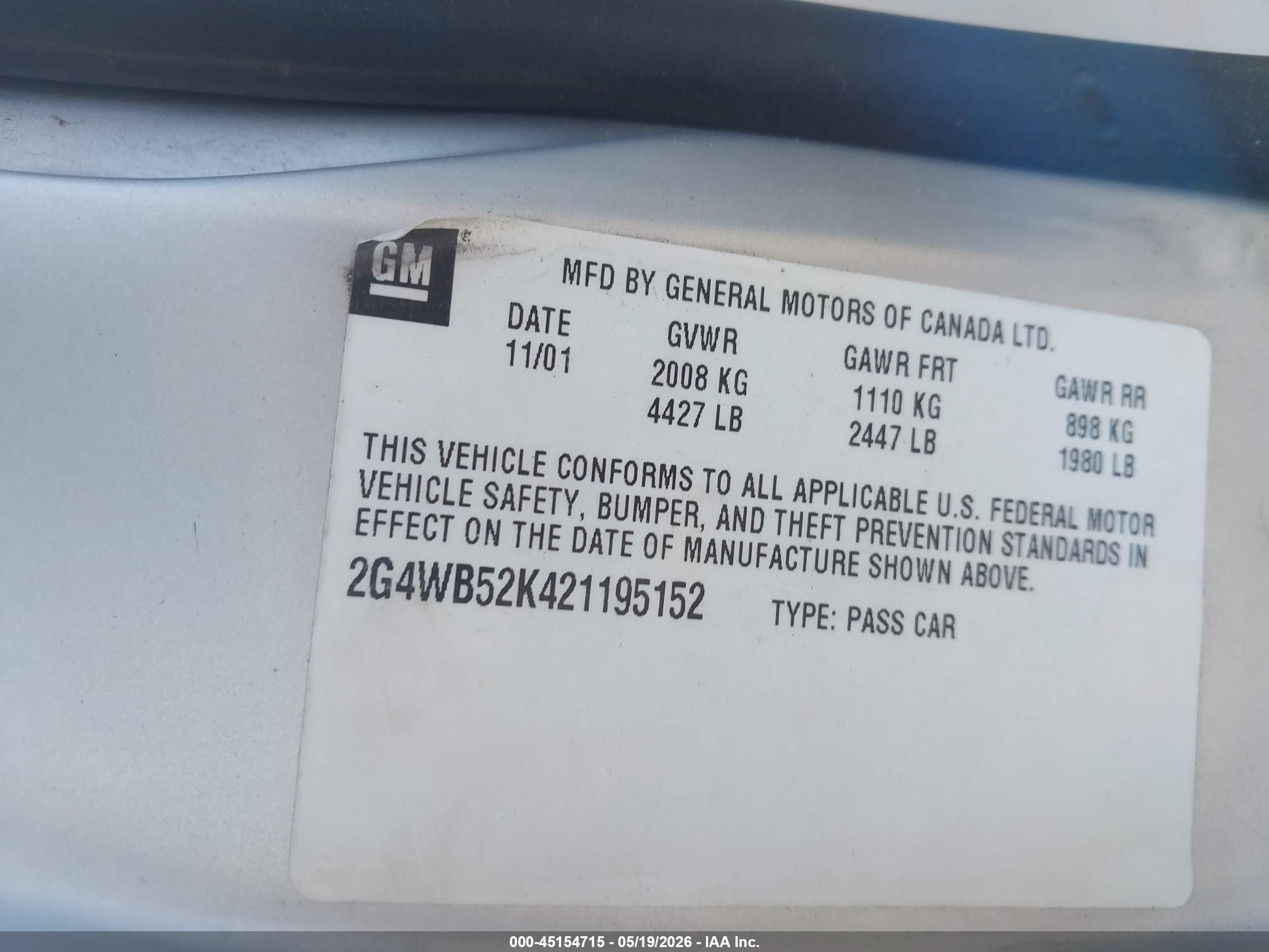 2002 Buick Regal Ls Silver vin: 2G4WB52K421195152