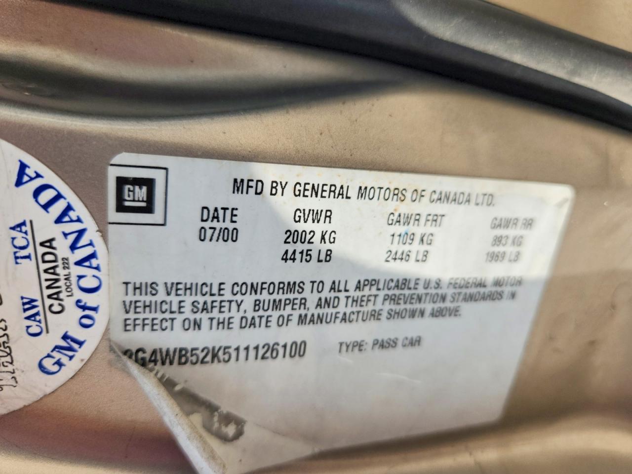 2001 Buick Regal Ls Tan vin: 2G4WB52K511126100