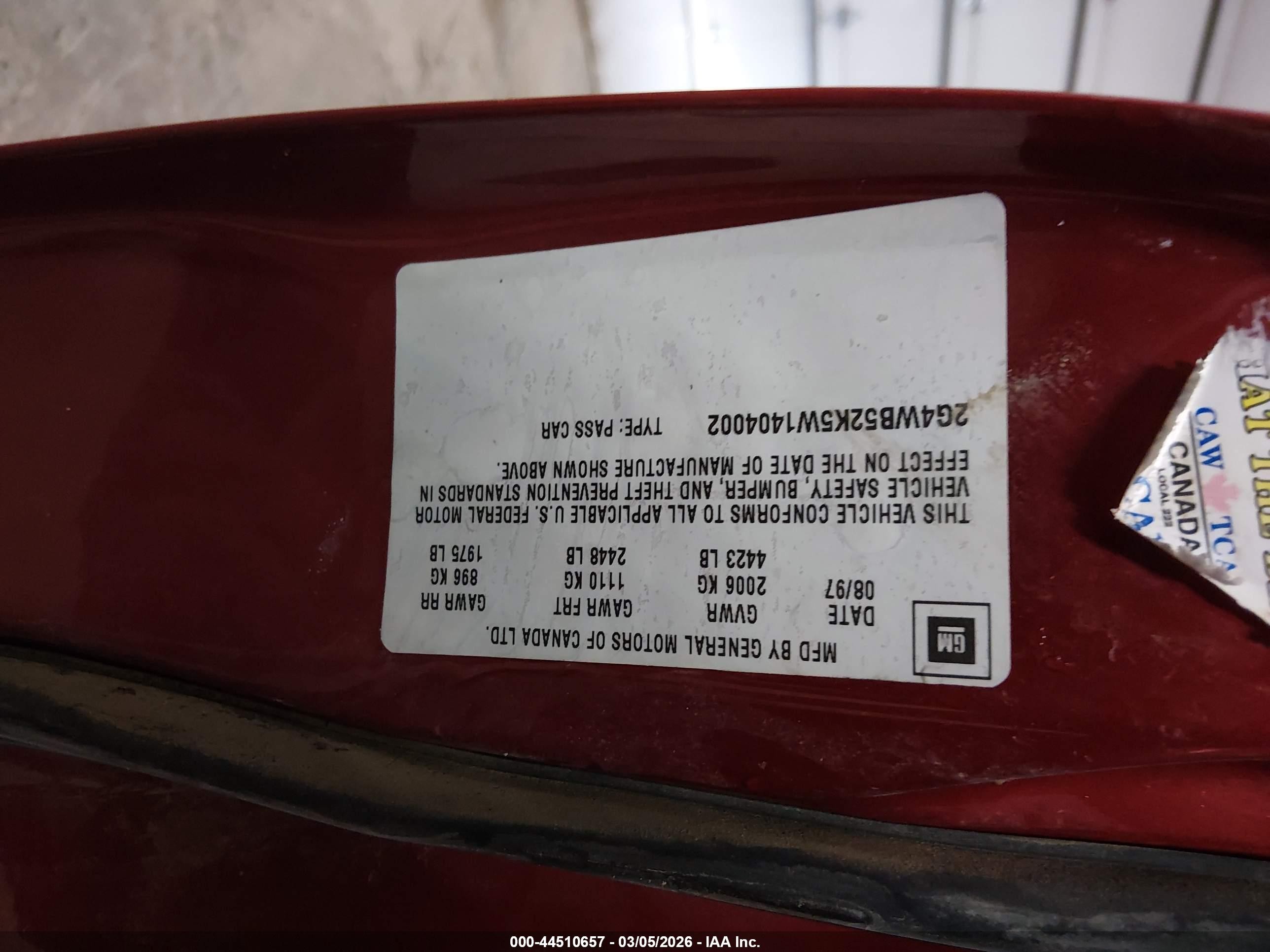 1998 Buick Regal Ls Red vin: 2G4WB52K5W1404002
