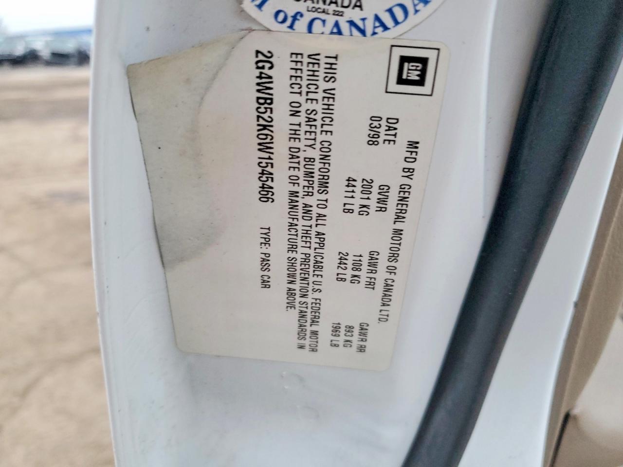 1998 Buick Regal Ls White vin: 2G4WB52K6W1545466