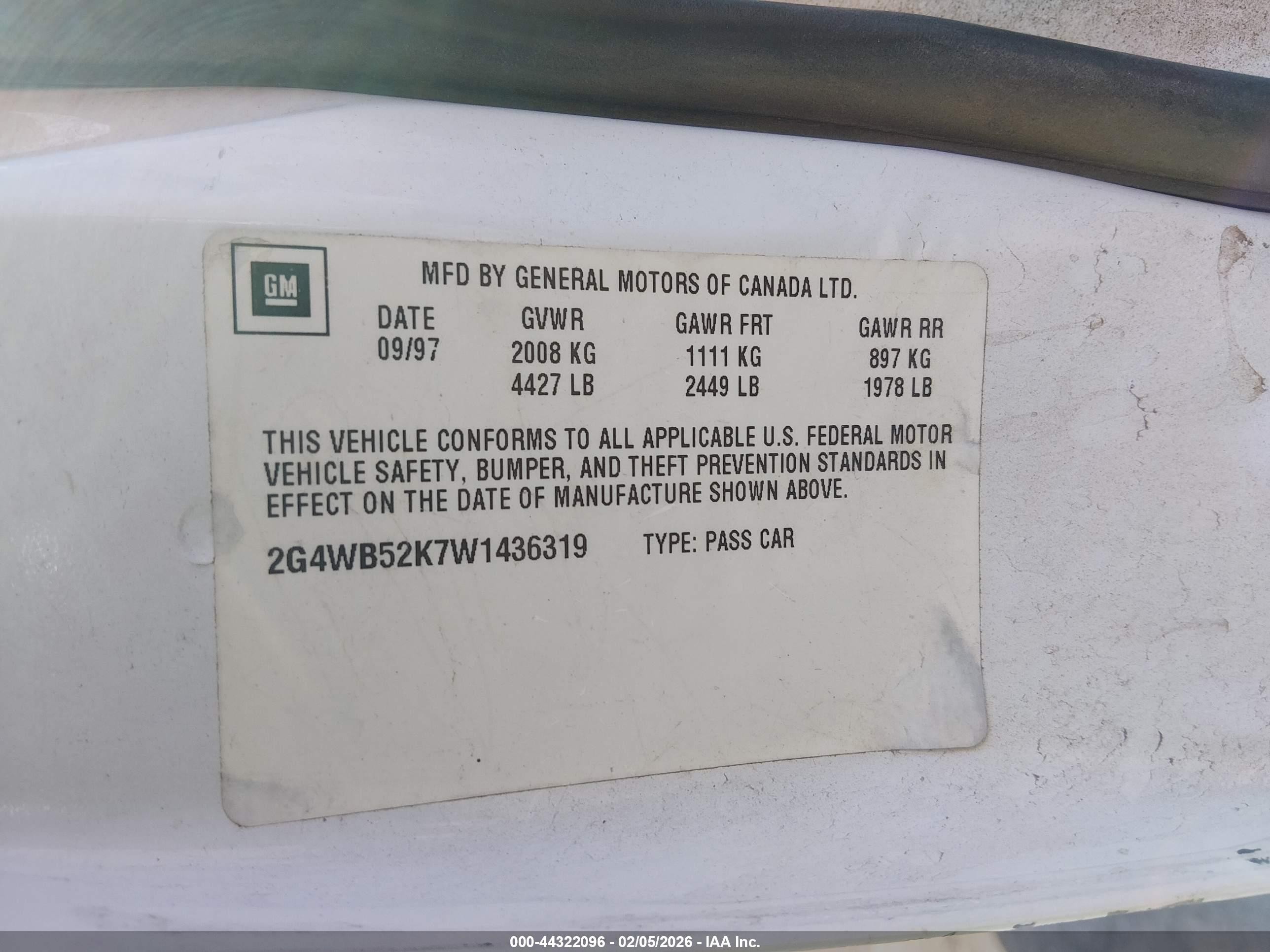 1998 Buick Regal Ls White vin: 2G4WB52K7W1436319