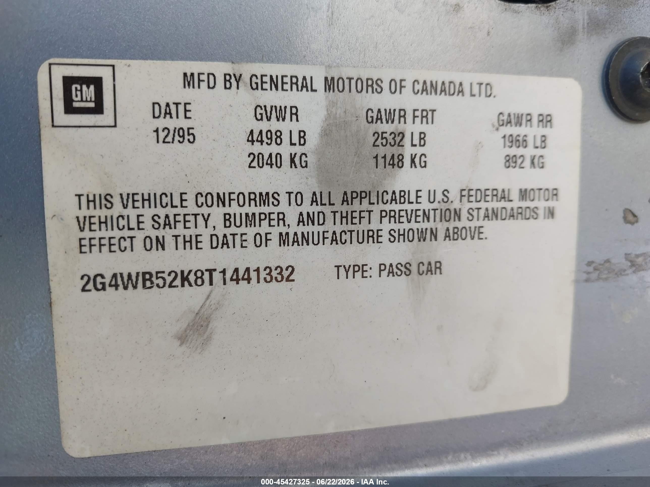 1996 Buick Regal Custom Light Blue vin: 2G4WB52K8T1441332