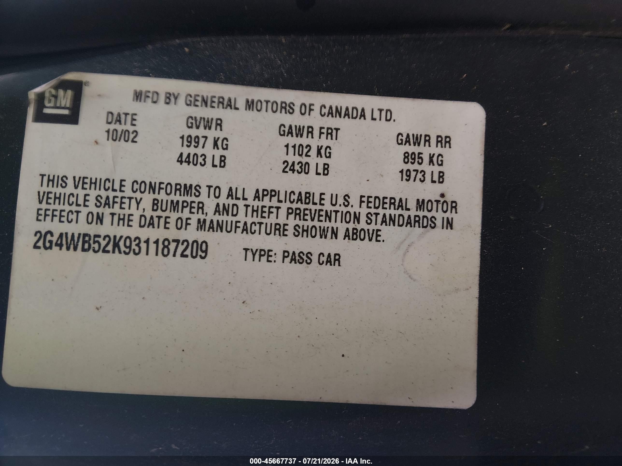 2003 Buick Regal Ls Green vin: 2G4WB52K931187209