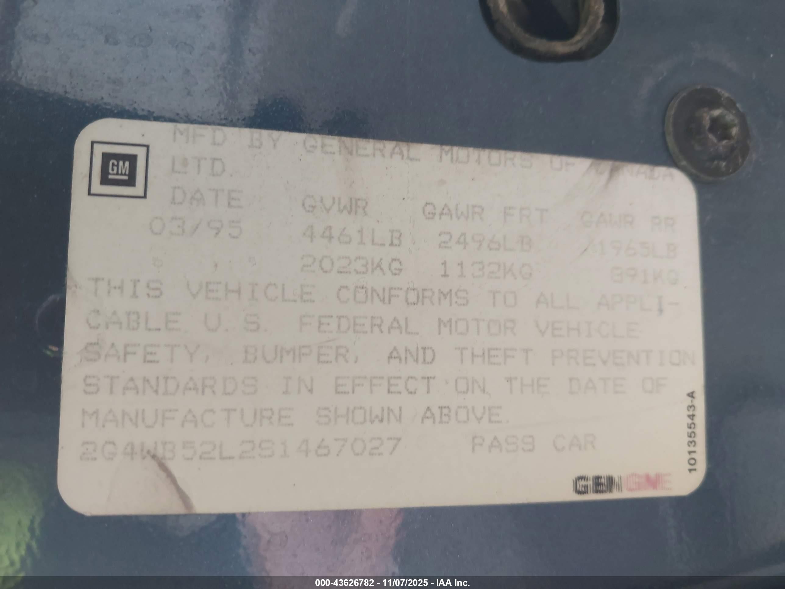 1995 Buick Regal Custom Blue vin: 2G4WB52L2S1467027