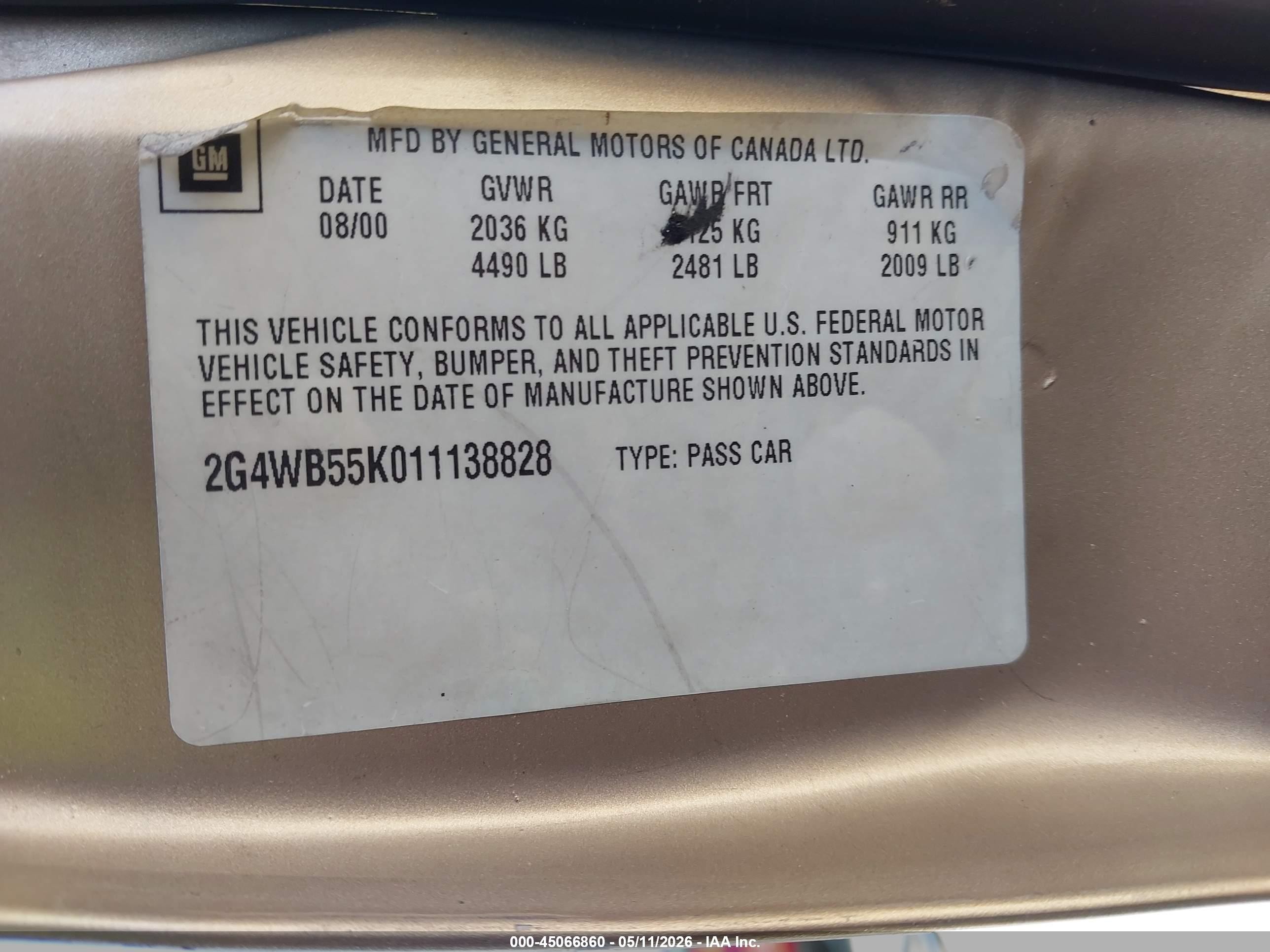 2001 Buick Regal Ls Gold vin: 2G4WB55K011138828