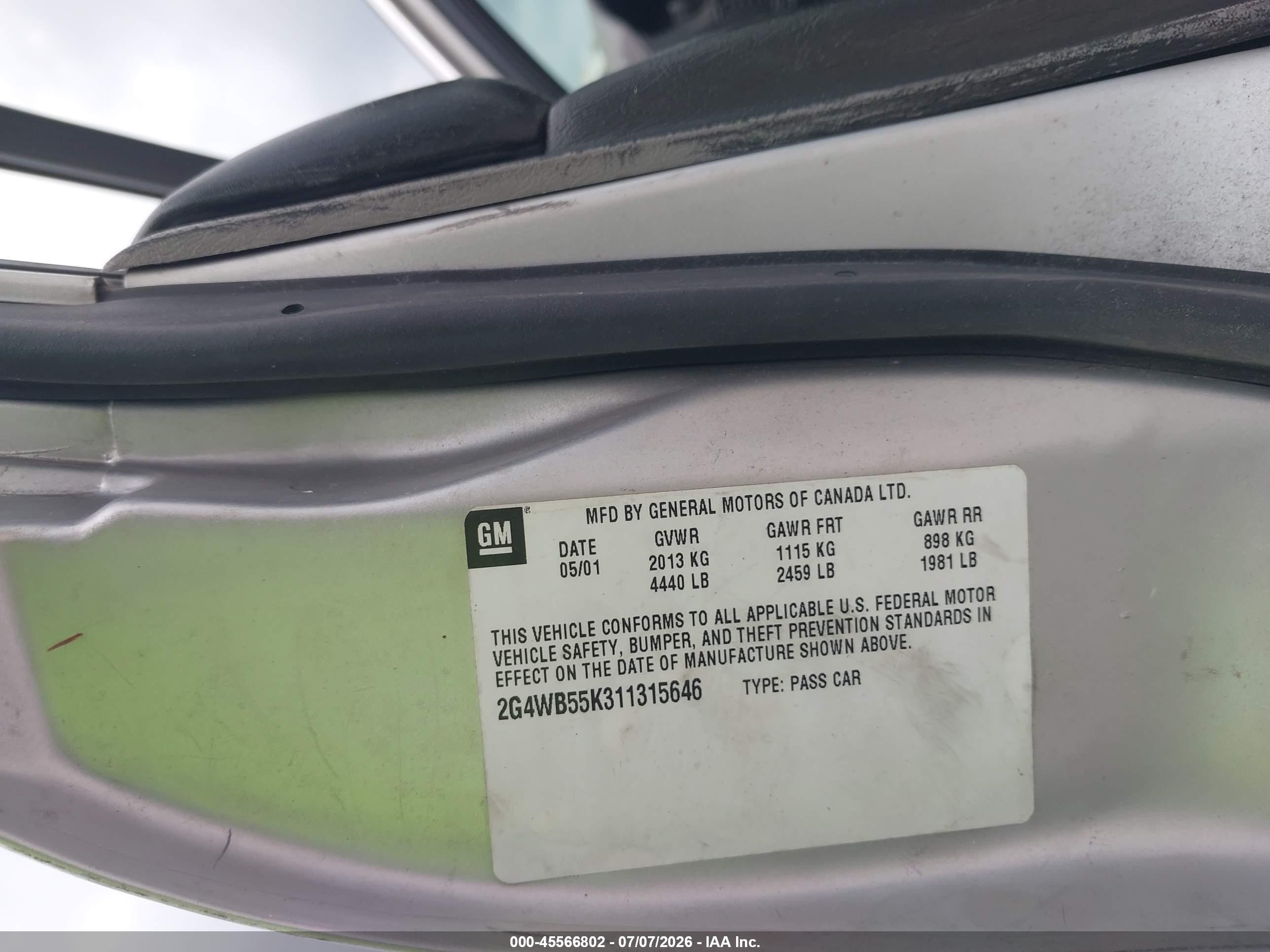 2001 Buick Regal Ls Silver vin: 2G4WB55K311315646