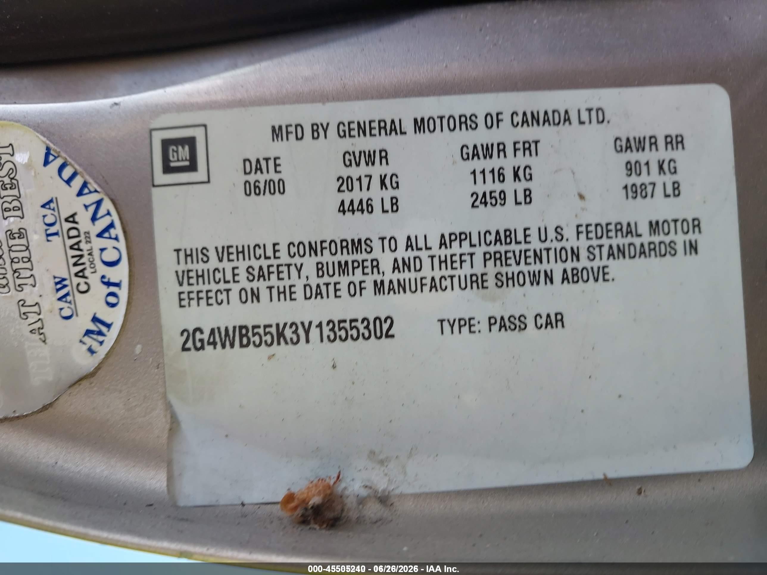 2000 Buick Regal Ls Tan vin: 2G4WB55K3Y1355302
