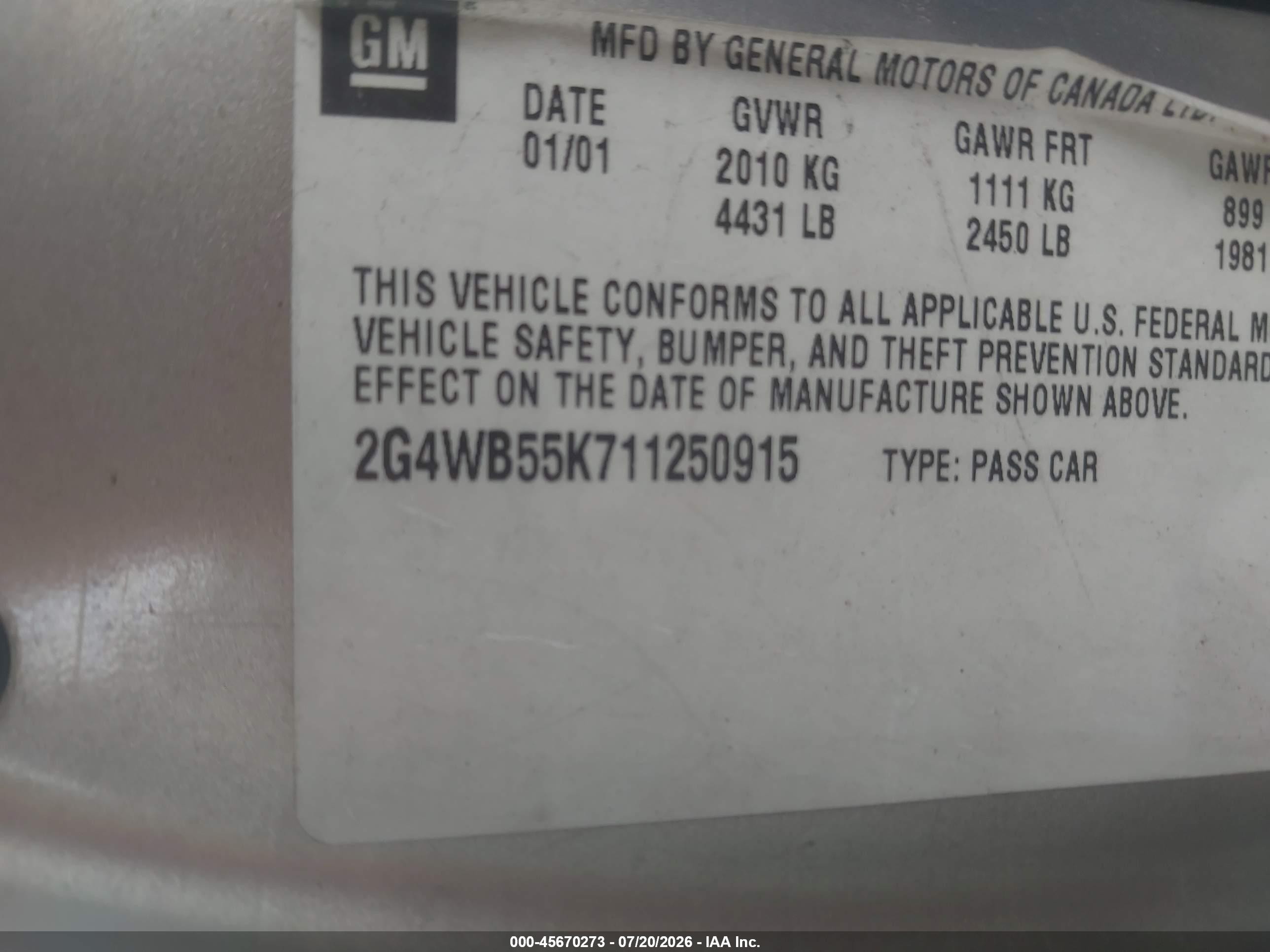 2001 Buick Regal Ls Gold vin: 2G4WB55K711250915