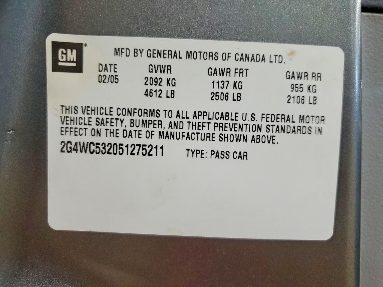 2005 Buick Lacrosse Cx Серый vin: 2G4WC532051275211