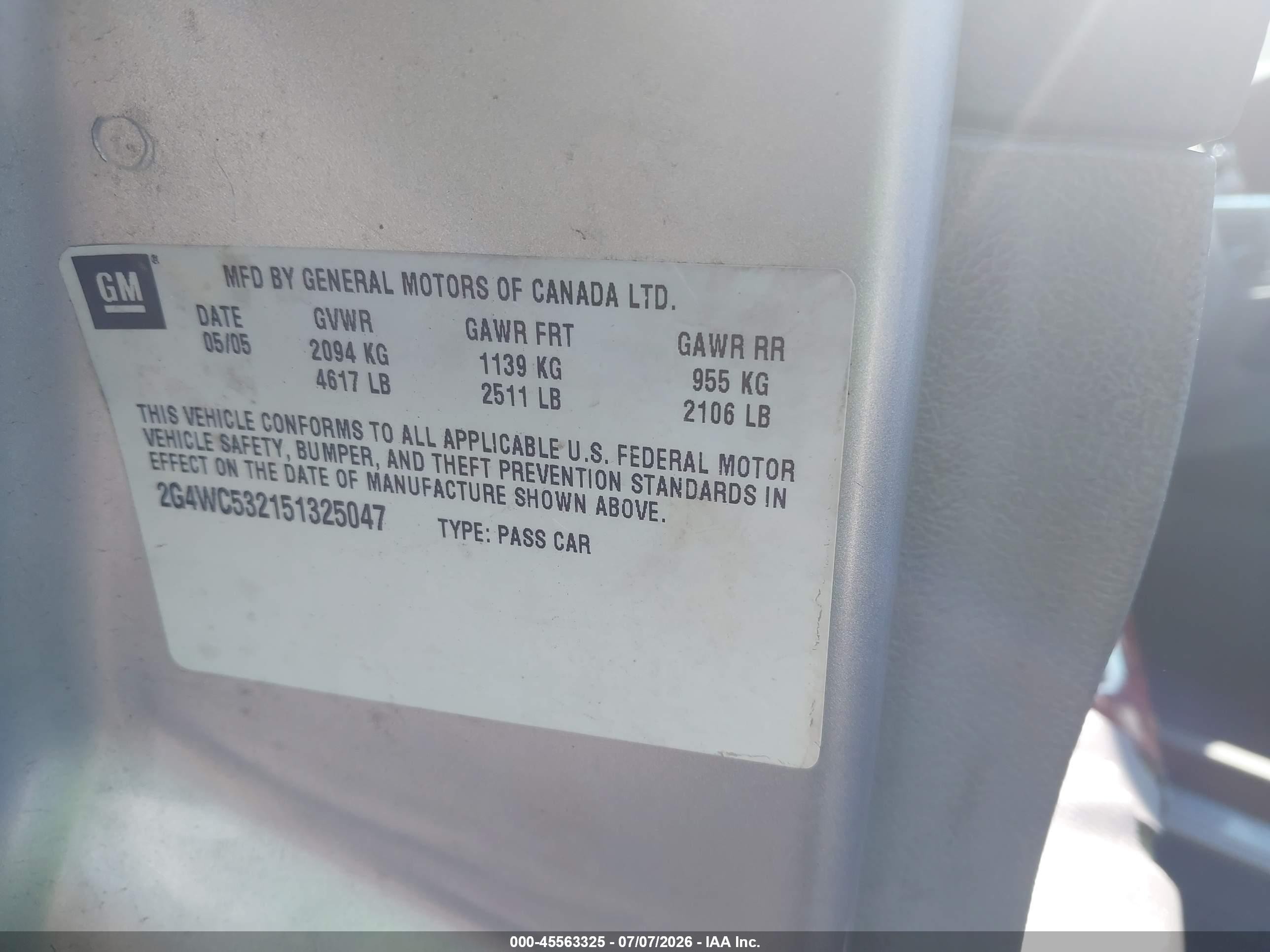 2005 Buick Lacrosse Cx Silver vin: 2G4WC532151325047