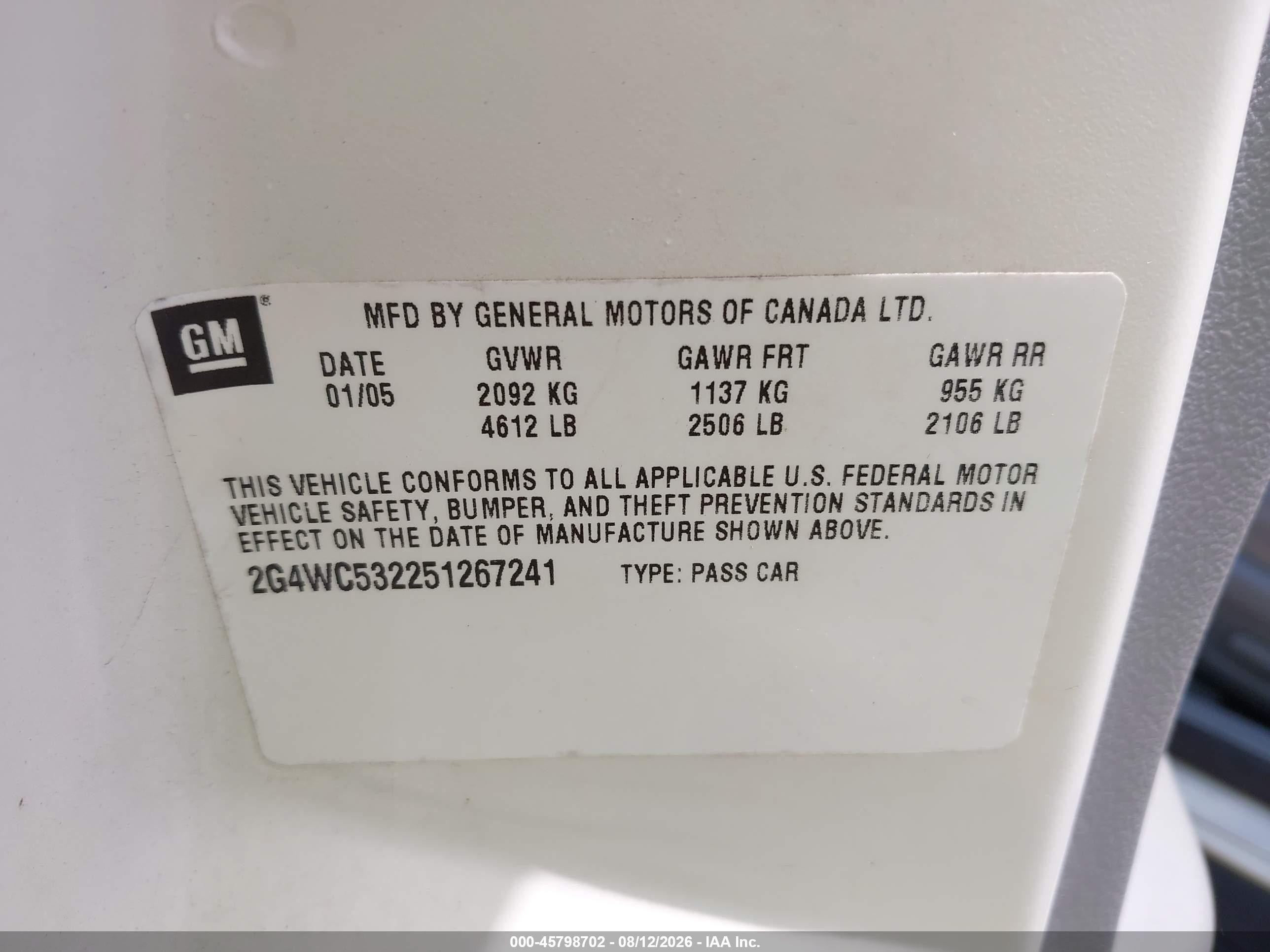 2005 Buick Lacrosse Cx White vin: 2G4WC532251267241