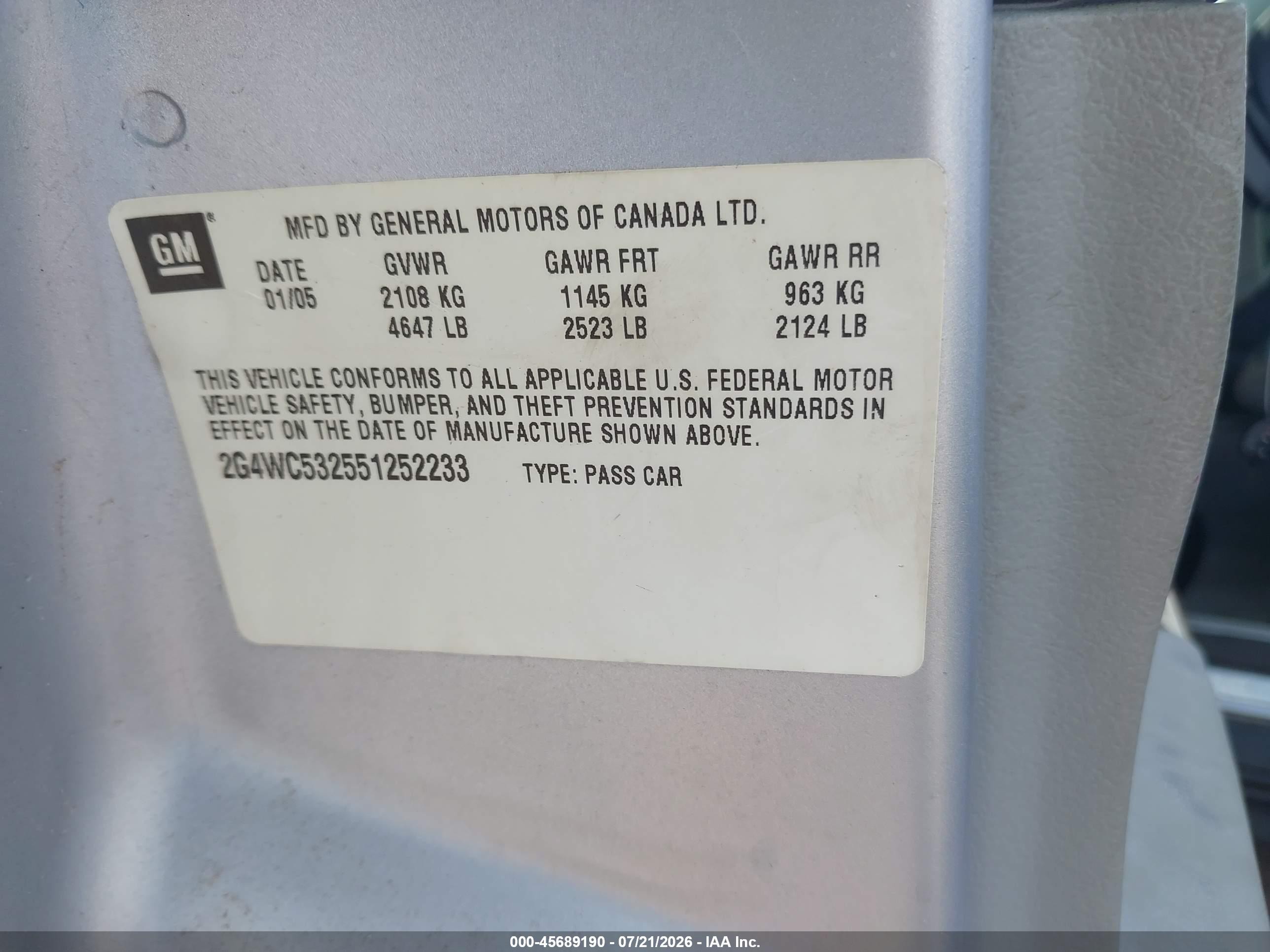 2005 Buick Lacrosse Cx Silver vin: 2G4WC532551252233