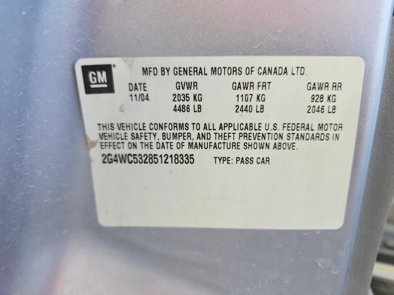 2005 Buick Lacrosse Cx Silver vin: 2G4WC532851218335