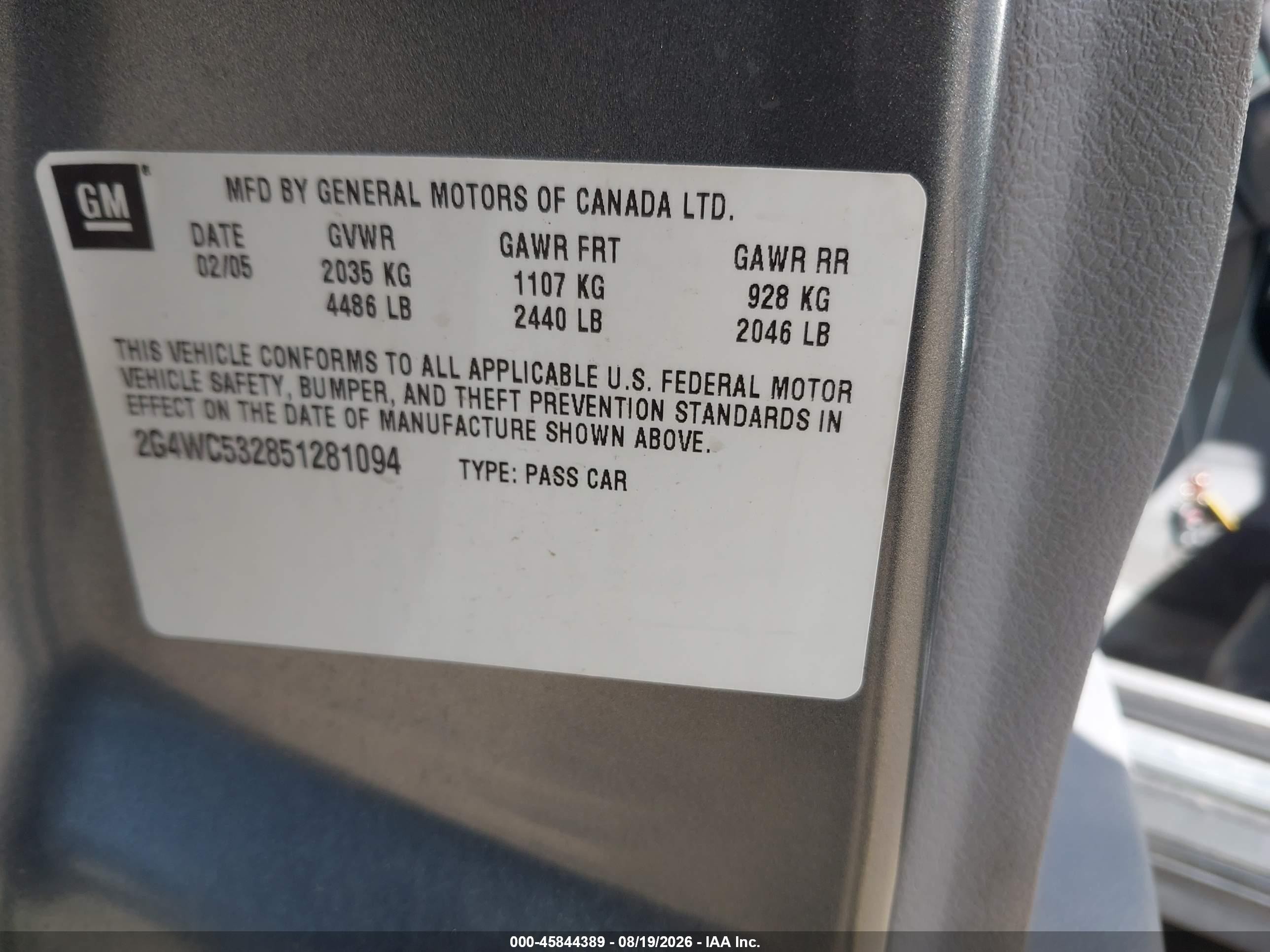 2005 Buick Lacrosse Cx Green vin: 2G4WC532851281094