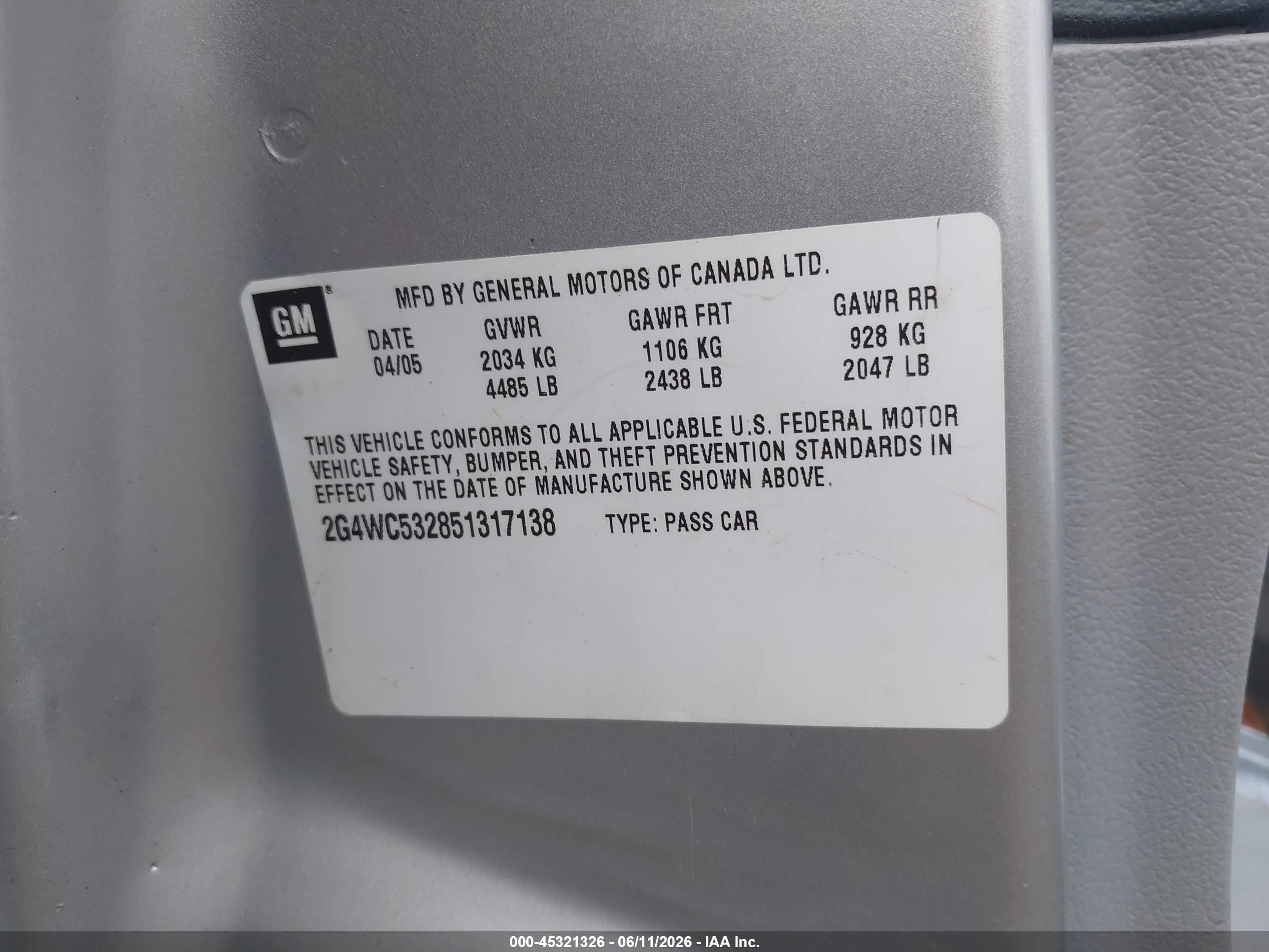 2005 Buick Lacrosse Cx Silver vin: 2G4WC532851317138