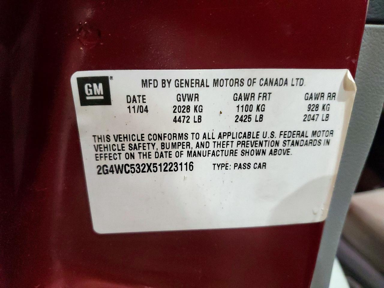 2005 Buick Lacrosse Cx Maroon vin: 2G4WC532X51223116