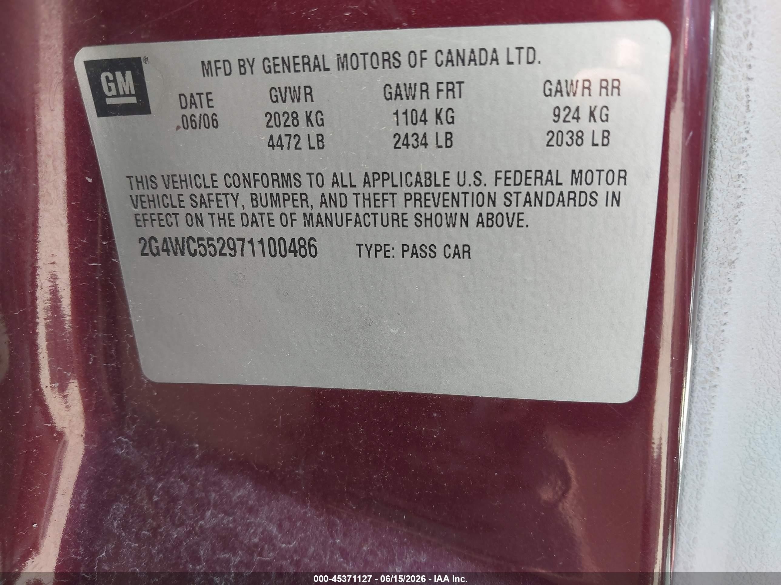 2007 Buick Lacrosse Cx Maroon vin: 2G4WC552971100486