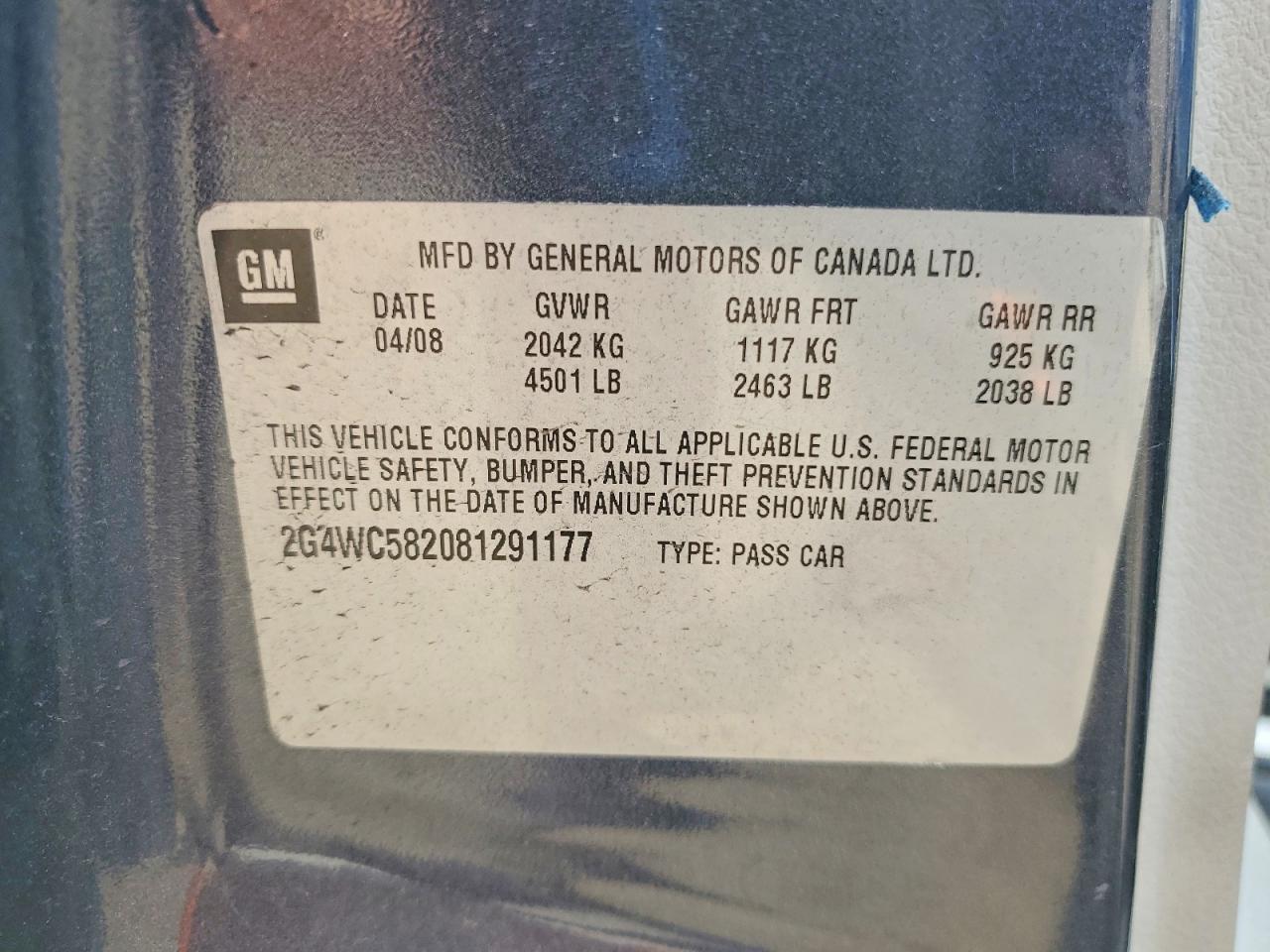 2008 Buick Lacrosse Cx Gray vin: 2G4WC582081291177