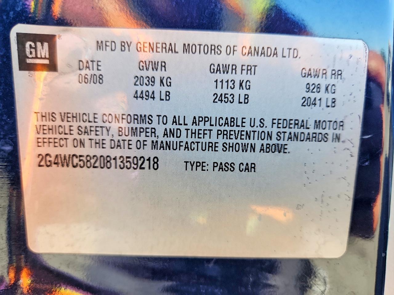 2008 Buick Lacrosse Cx Blue vin: 2G4WC582081359218
