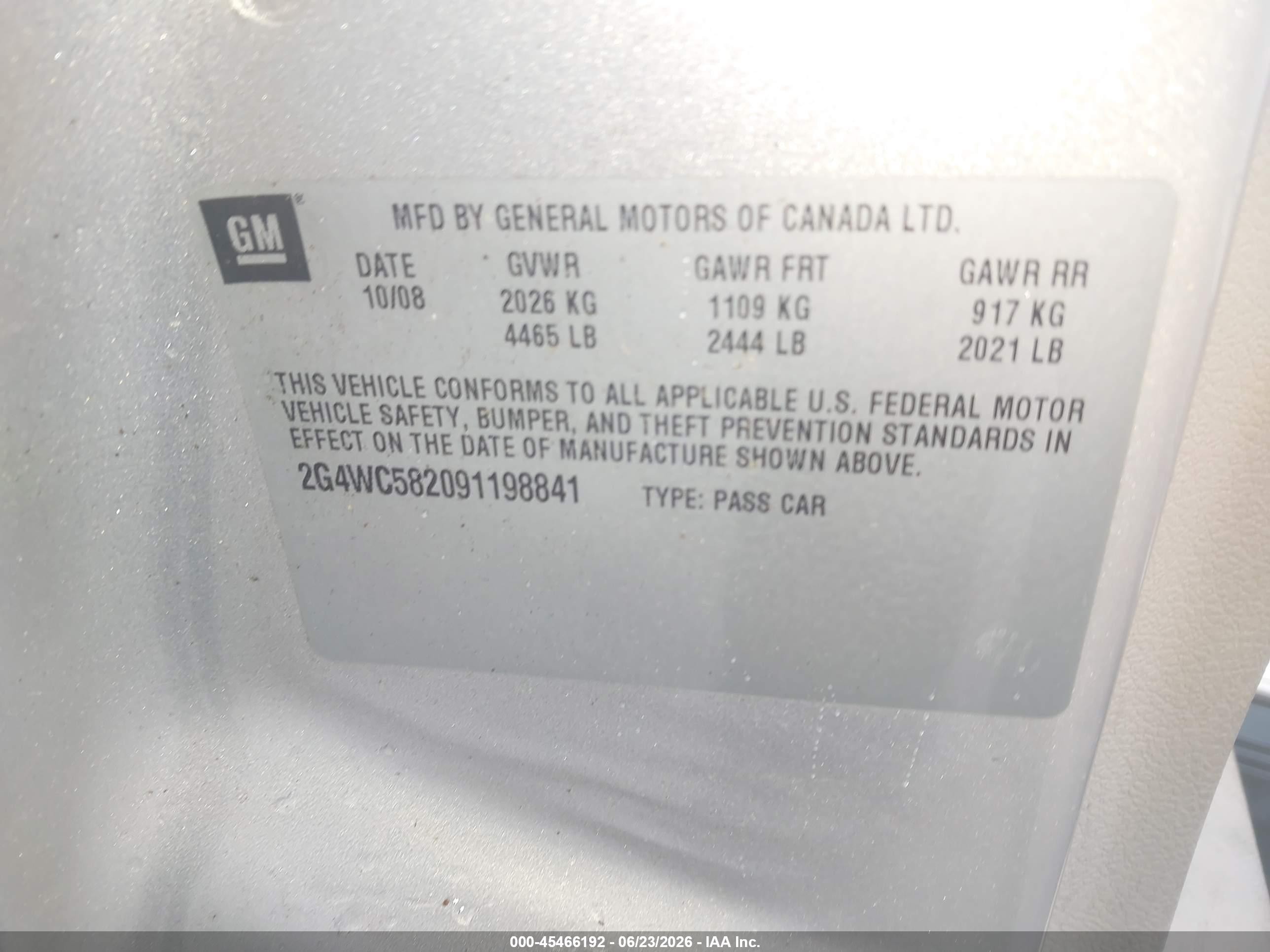 2009 Buick Lacrosse Cx Кремовый vin: 2G4WC582091198841