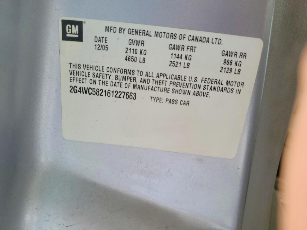 2006 Buick Lacrosse Cx Gray vin: 2G4WC582161227663