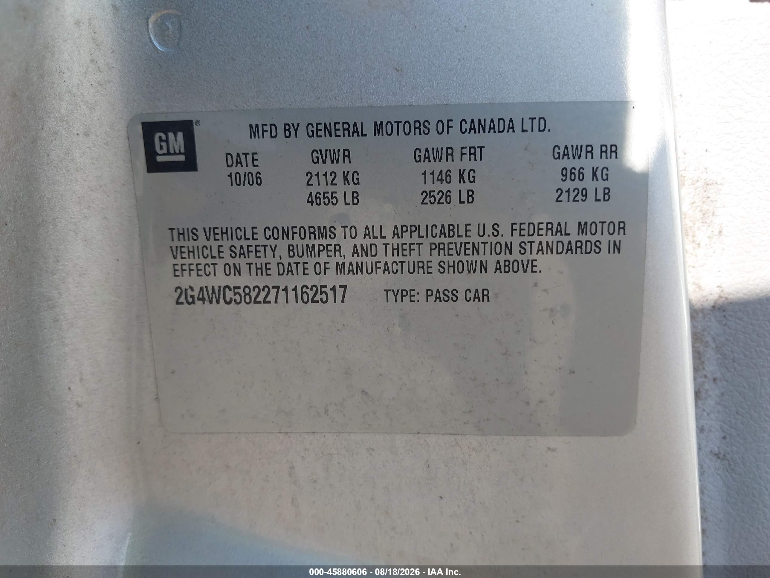 2007 Buick Lacrosse Cx Silver vin: 2G4WC582271162517